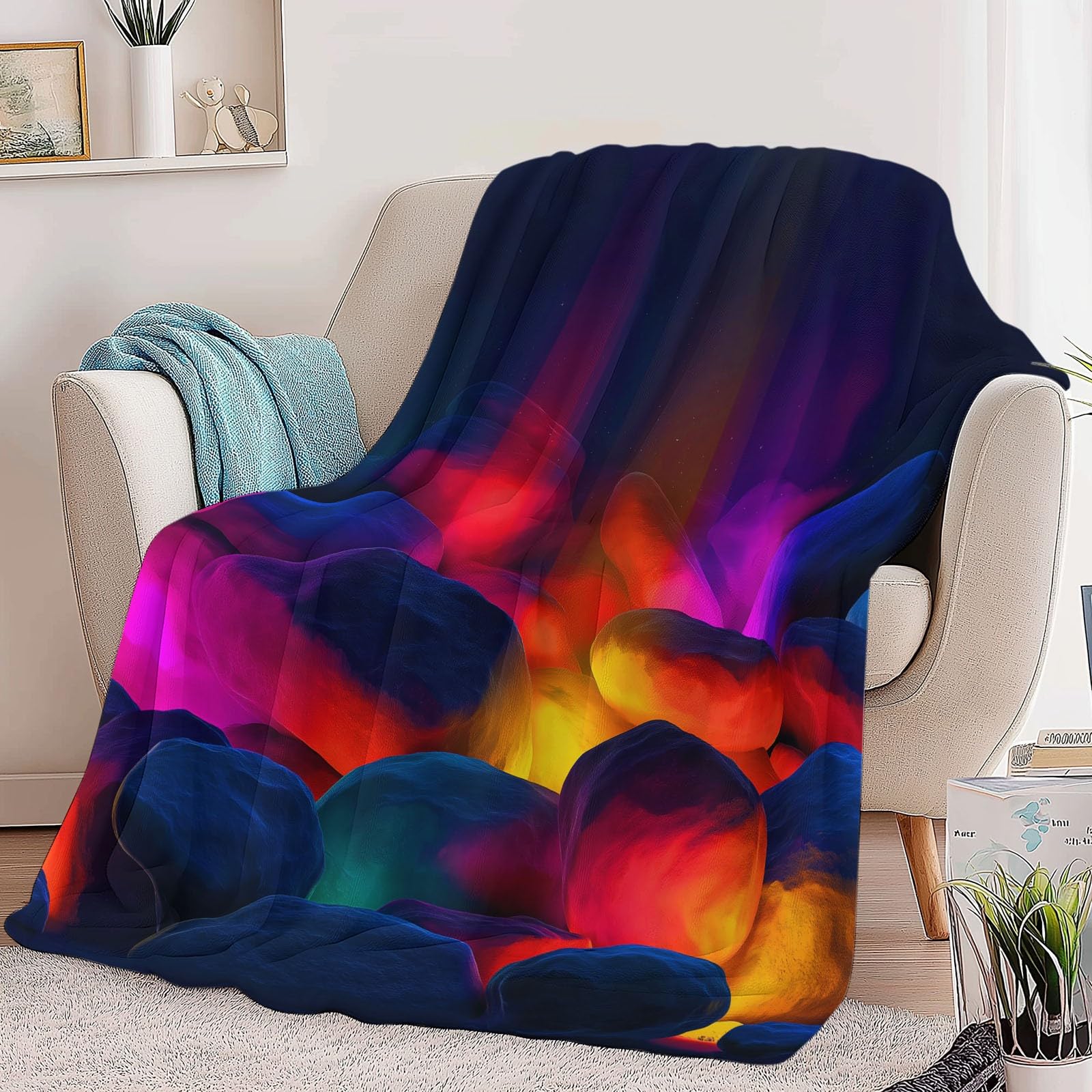 Coperta Plaid Pile in Flanella 180x220 cm Coperta Pile Piccola Luci Al Neon Pietre, Morbida Soffice Calda Coperte per Divano Singolo Matrimoniale Letto Colorato