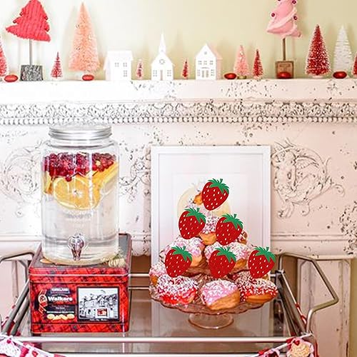 Miniatura 6 de Paquete de 24 adornos para cupcakes de fresa, con purpurina, para cumpleaños, para frutas, baby shower, niños, cumpleaños, verano, bayas, cupcakes,