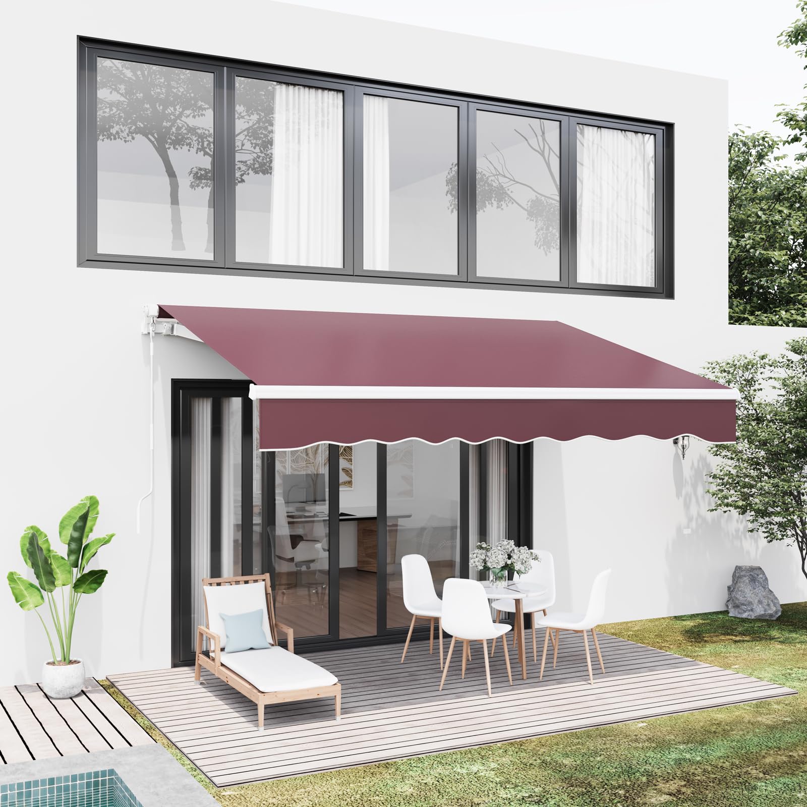 Dripex Markise 200 x 150 cm Manuelle Gelenkarmmarkise Wasserdicht und Sonnenschutz, Terrassenmarkise Größen wählbar, Sonnenmarkise für Terrasse Balkon, Gelenkmarkise Weinrot, Montage erforderlich