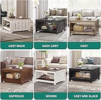 Vista 31 de Mesa de centro de granja con almacenamiento, mesa de cóctel de madera rústica, mesas de centro cuadradas para sala de estar, sala de reuniones