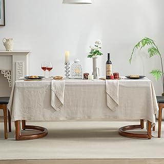 EVERLY Pure Linen Hemstitch Tablecloth,100% Stonewashed French Linen tab...