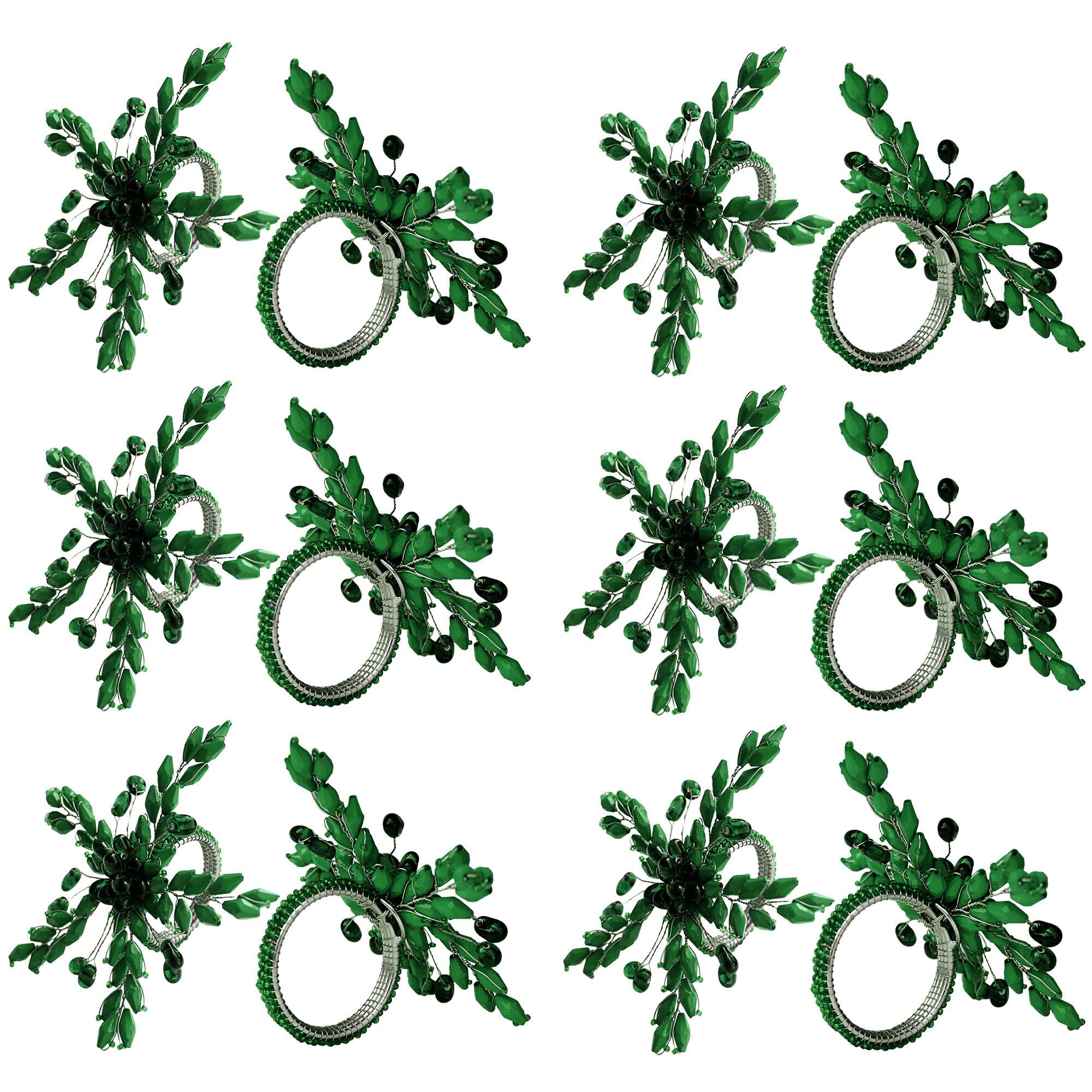 ITOS365 Set di 12 portatovaglioli per tavolo da pranzo, decorazione per feste e uso quotidiano, in metallo, a forma di foglia, verde scuro (confezione da 12)