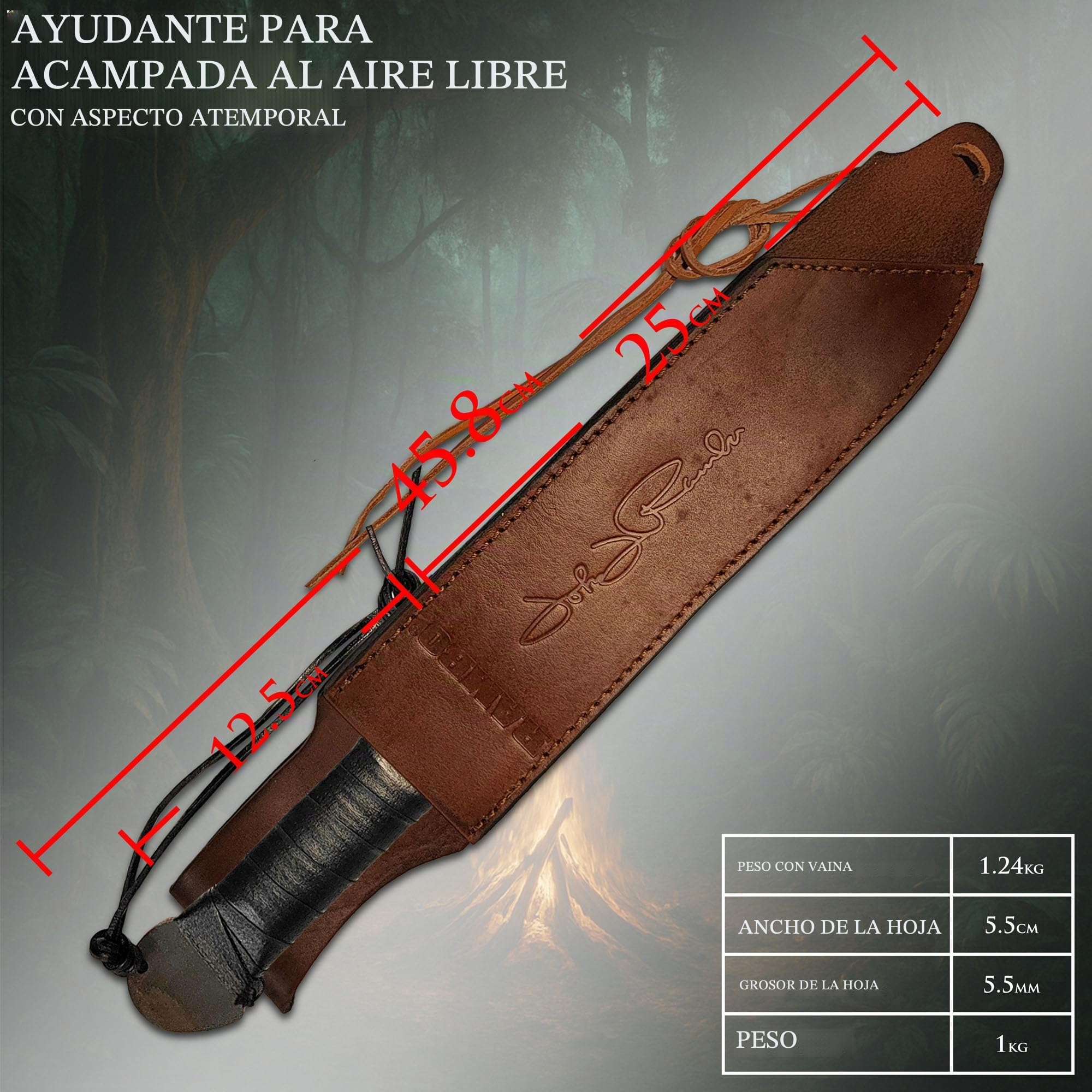 Swords and more Herramienta de corte de exterior con hoja fija – herramienta robusta de acero para uso general con funda de cuero