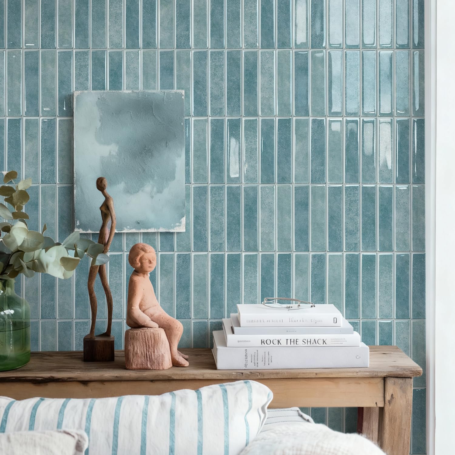 Alwayspon 10 Sheets 12inch/30.5cm 3D Self Adhesive Wall Tile Sticker Transfers, Peel and Stick Waterproof Splashback Stick on Tile Decals for Kitchen Bathroom Wall, Light Blue Gray โ image 1