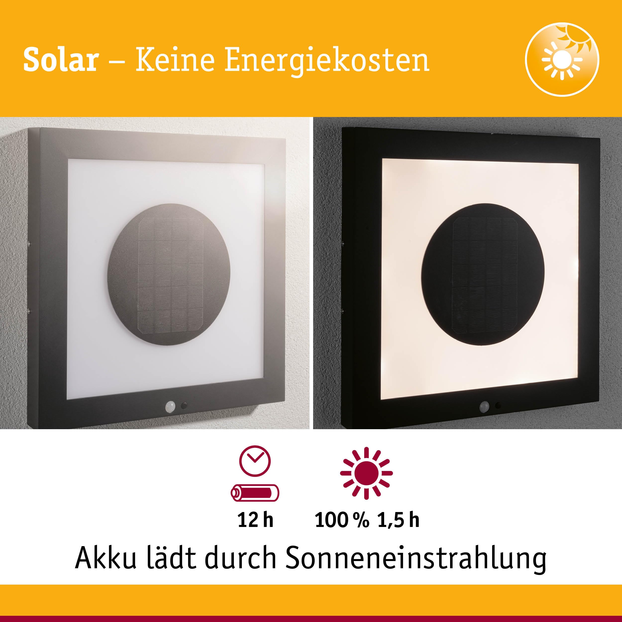 Paulmann Outdoor Solar Panel Taija mit Bewegungsmelder, 40 x 40 cm, IP44, 2 W, 90 lm, Warmweiß, Akku