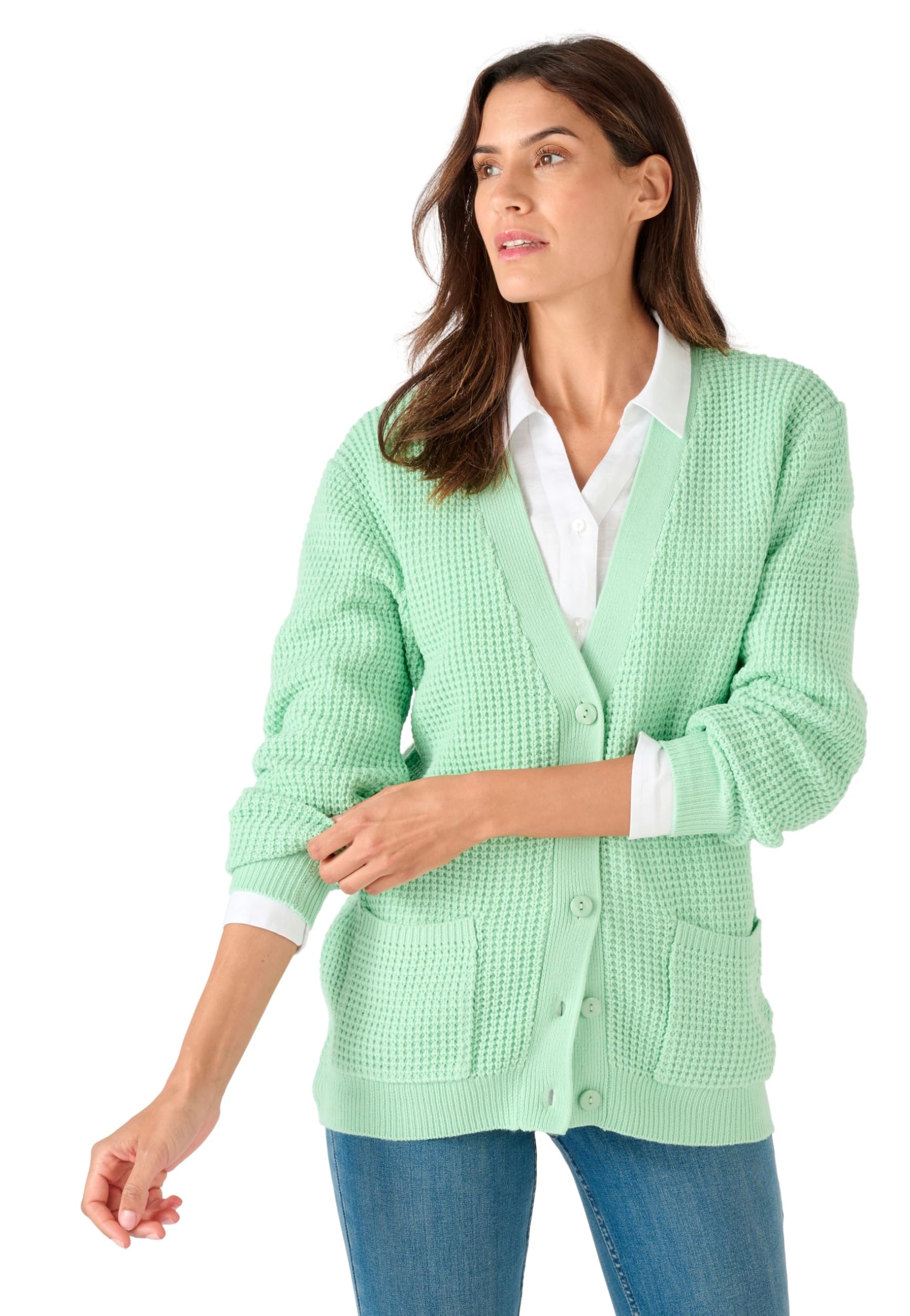 Damart - Waffle Cardigan, Mint Green, 18/20