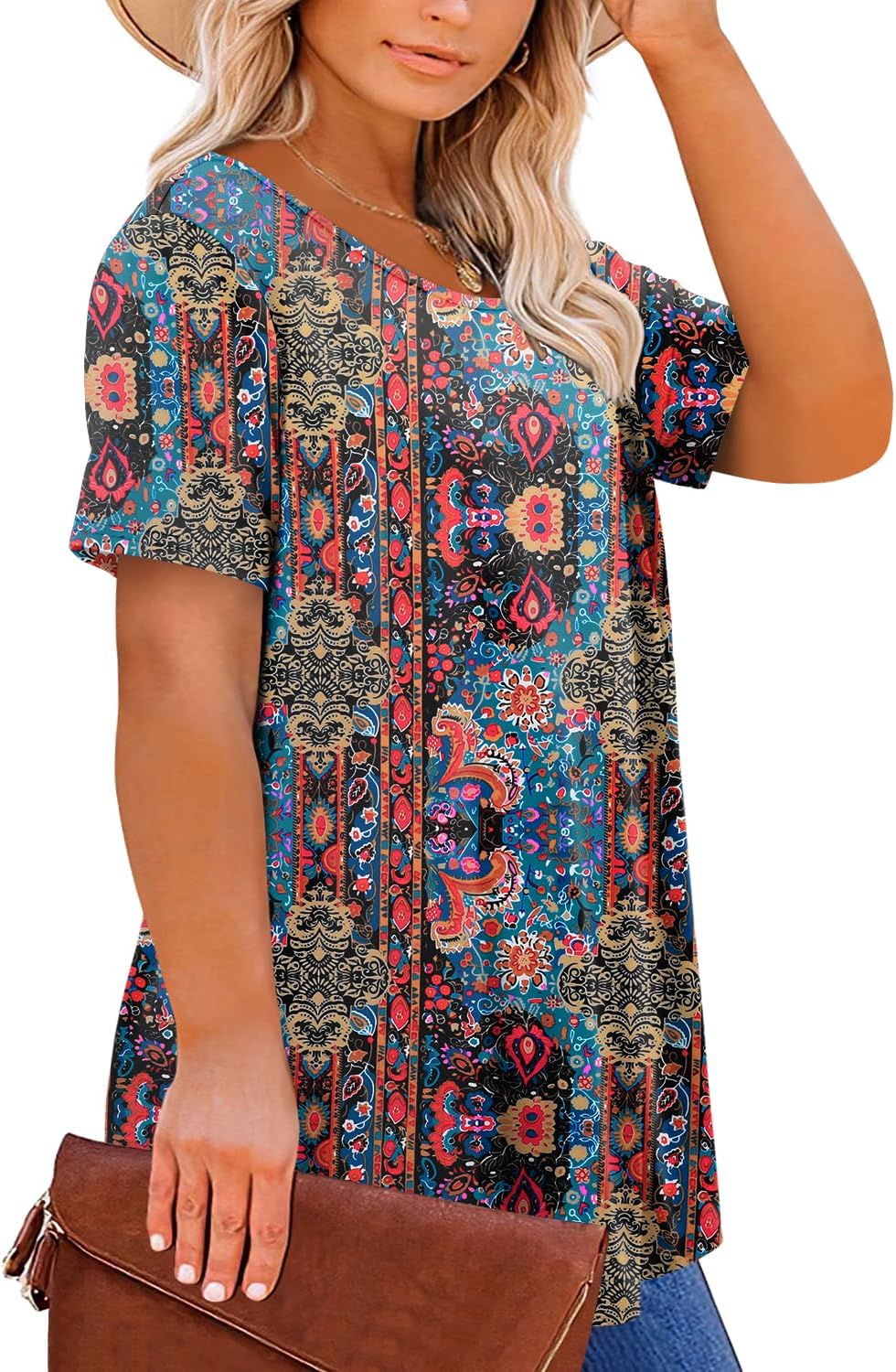 Magritta Plus Size Tops for Women Casual Summer Crew Neck Tunics Short Sleeve Loose Shirts Blouses 1X-5X - Image 3