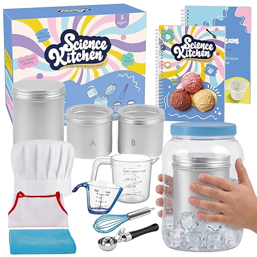 Aizweb Ice Cream Maker for Kids-Science Kit to Make Your Own Real Ice Cream|STEM Educational Science Experiments,Birthday Gifts for Boys&Girls Ages 5–14|Includes Visual Recipes,Scoop,Cans&Whisks