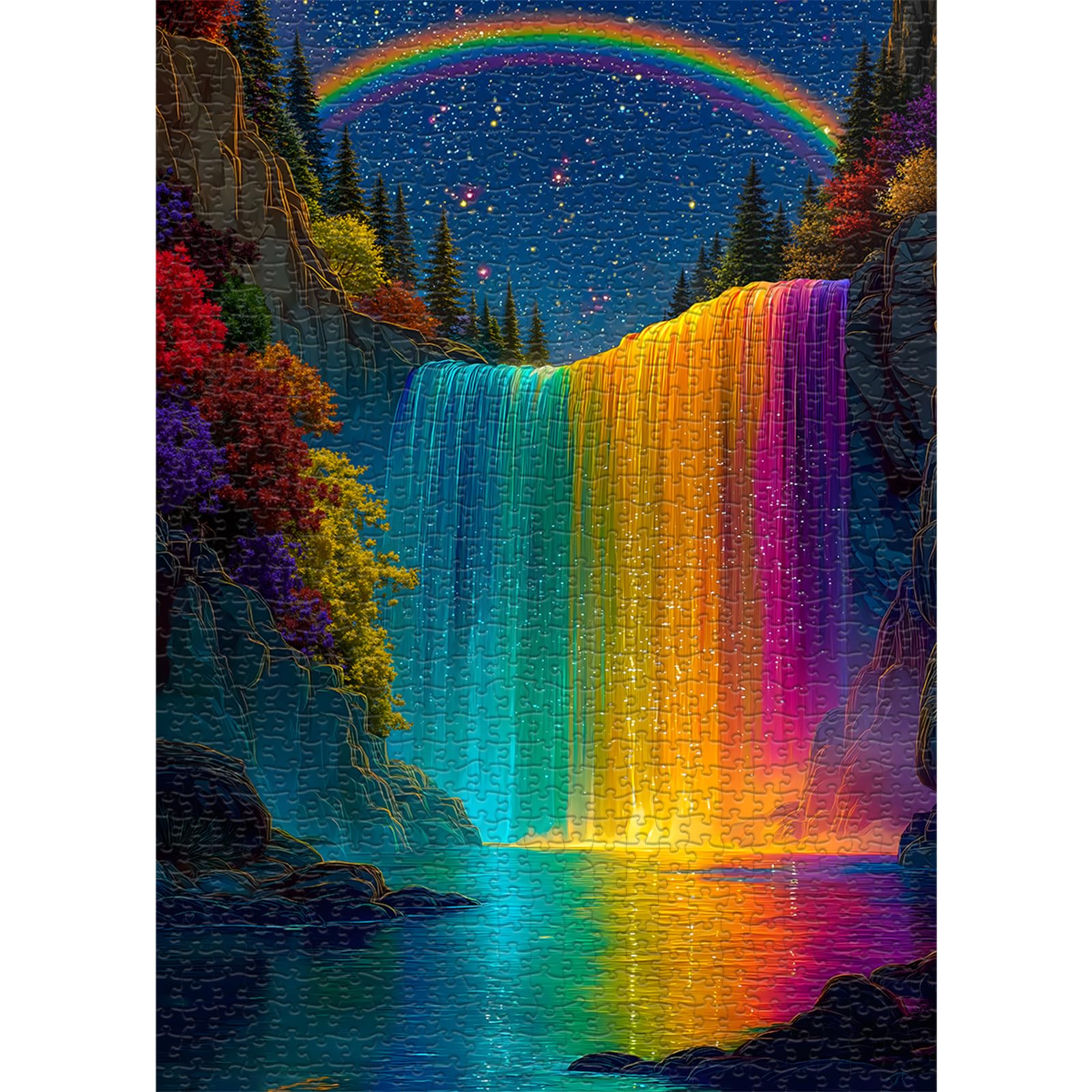 Fantasy Waterfall Puzzle 1000 Piece, Nature Landscape Starry Night Puzzle | Rainbow Puzzle for Adults Forest Scenery, Galaxy Mountain Scenic Jigsaw Puzzle Challenging