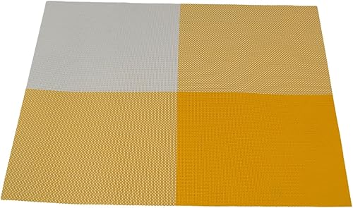 Miniatura 6 de Manteles individuales de PVCPET de grano a cuadros de 17.7 x 11.8 pulgadas, PM419, juego de 6 (amarillo)