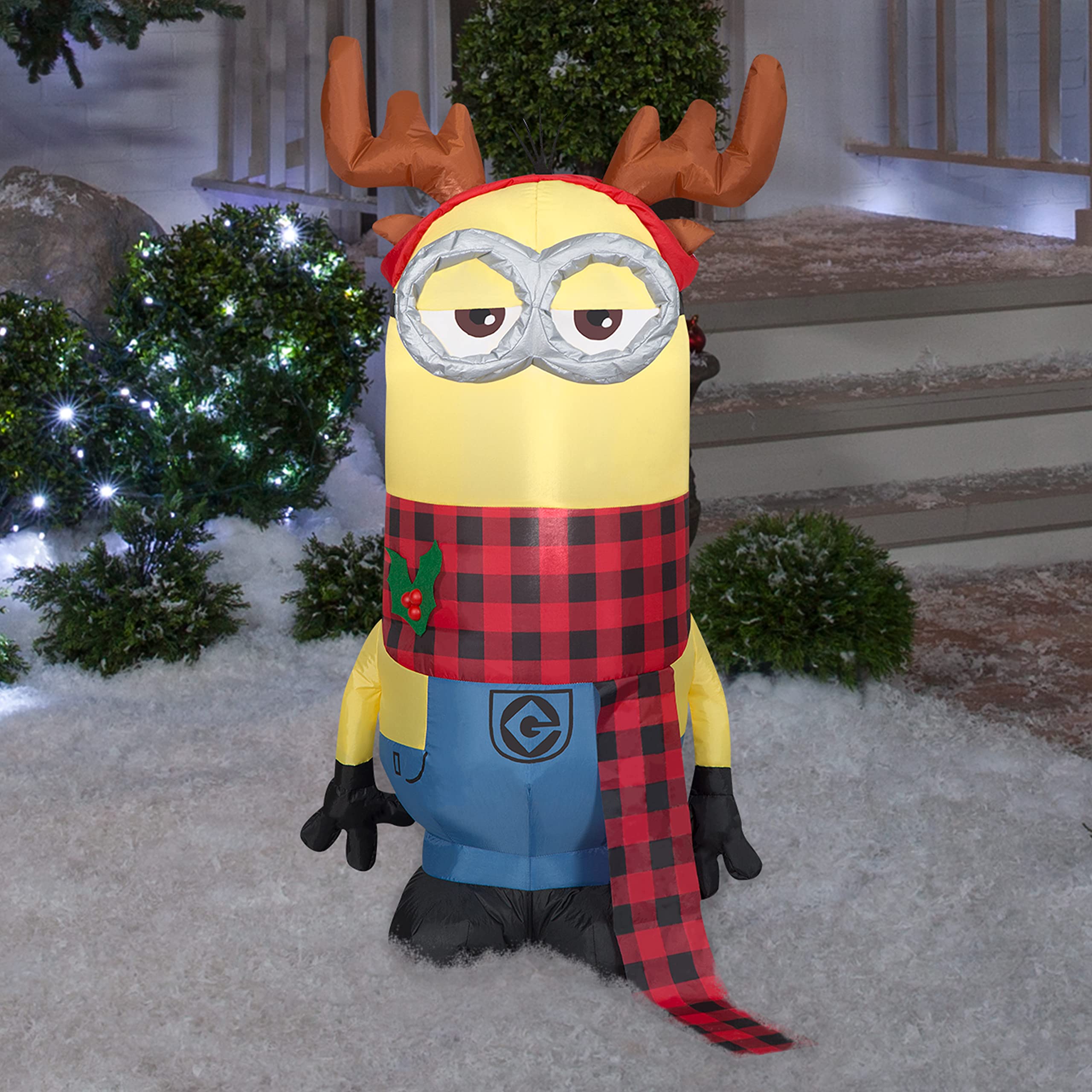 Gemmy Christmas Airblown Inflatable Kevin w/Antlers Headband and Scarf Universal, 3.5 ft Tall