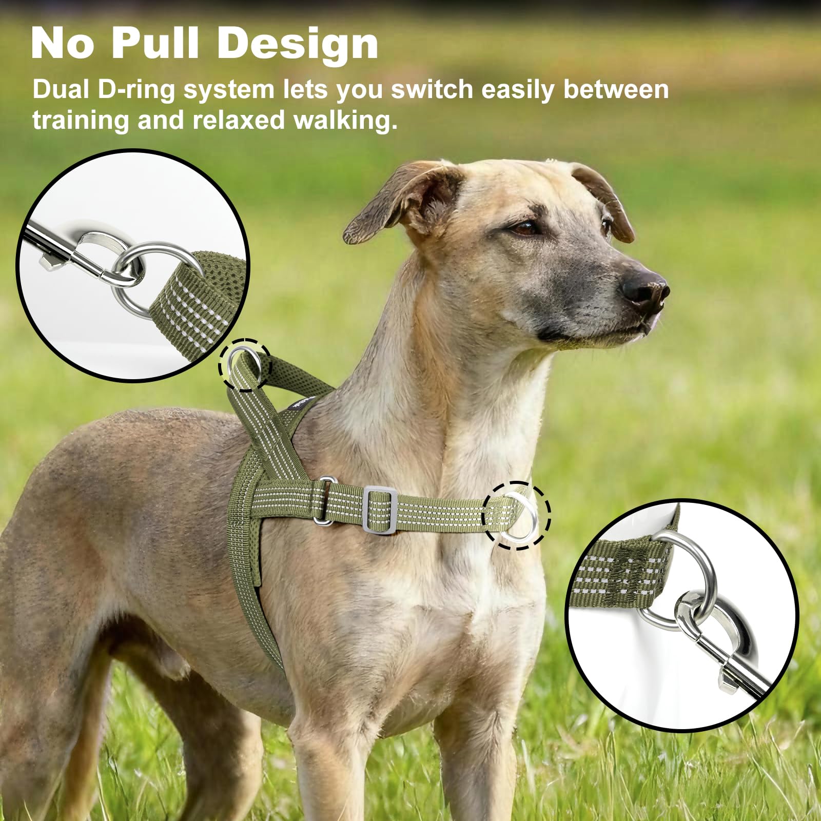 No Pull Dog Harness with Handle, Adjustable Mesh Padded Reflective Walking Harness with Front Clip for Small Medium Large Dogs – Quick Fit No Escape for Training and Hiking (Ranger Green, M) - image 2