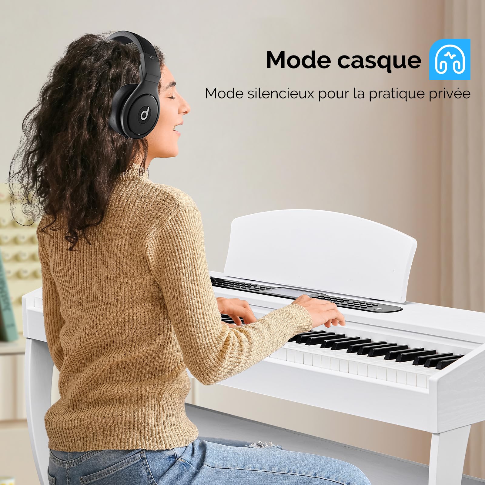 BONNLO Piano Numérique 88 Touches Pondérées, Piano Électrique avec Bluetooth Audio&MIDI- Enregistrement, Transposition, Volume Accompagnement, Accord/Force - Idéal pour Famille, Enseignement (Blanc)
