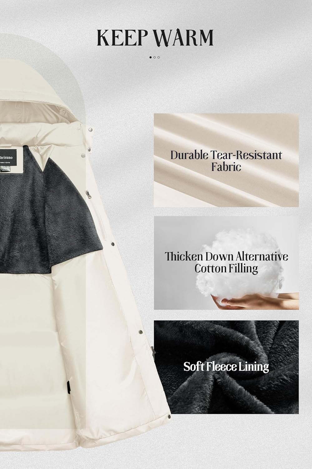 Chrisuno Women's Long Winter Coat Waterproof Fleece Lined Puffer Jacket Thicken Quilted Insulated Parka with Hood - Image 3