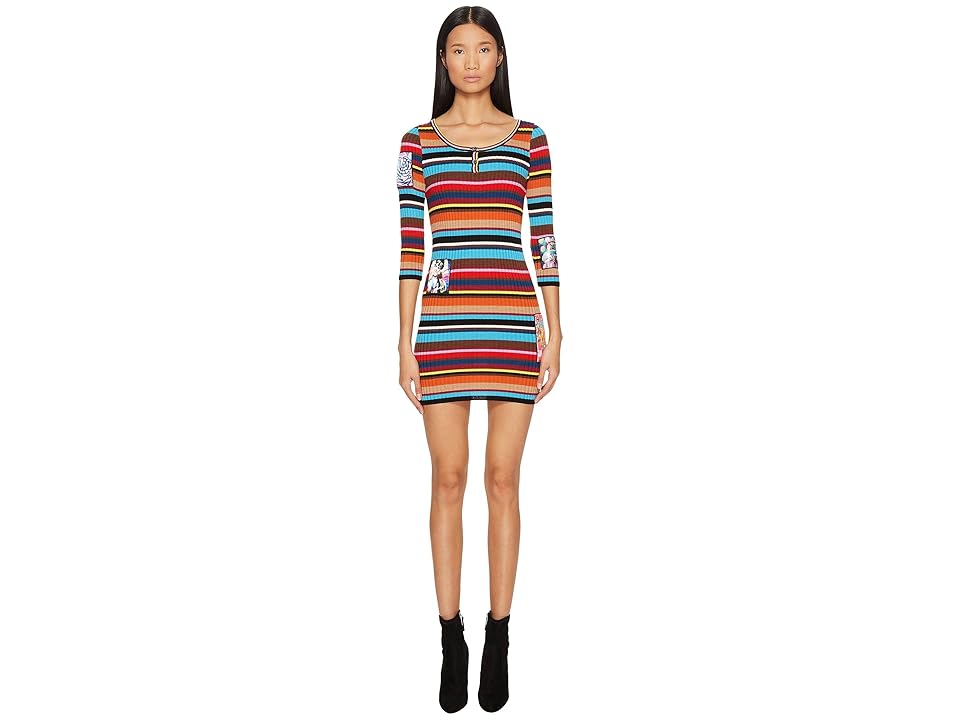 

Jeremy Scott Striped Ribbed Mini Dress (Fantasy Print) Women's Dress, Metallic