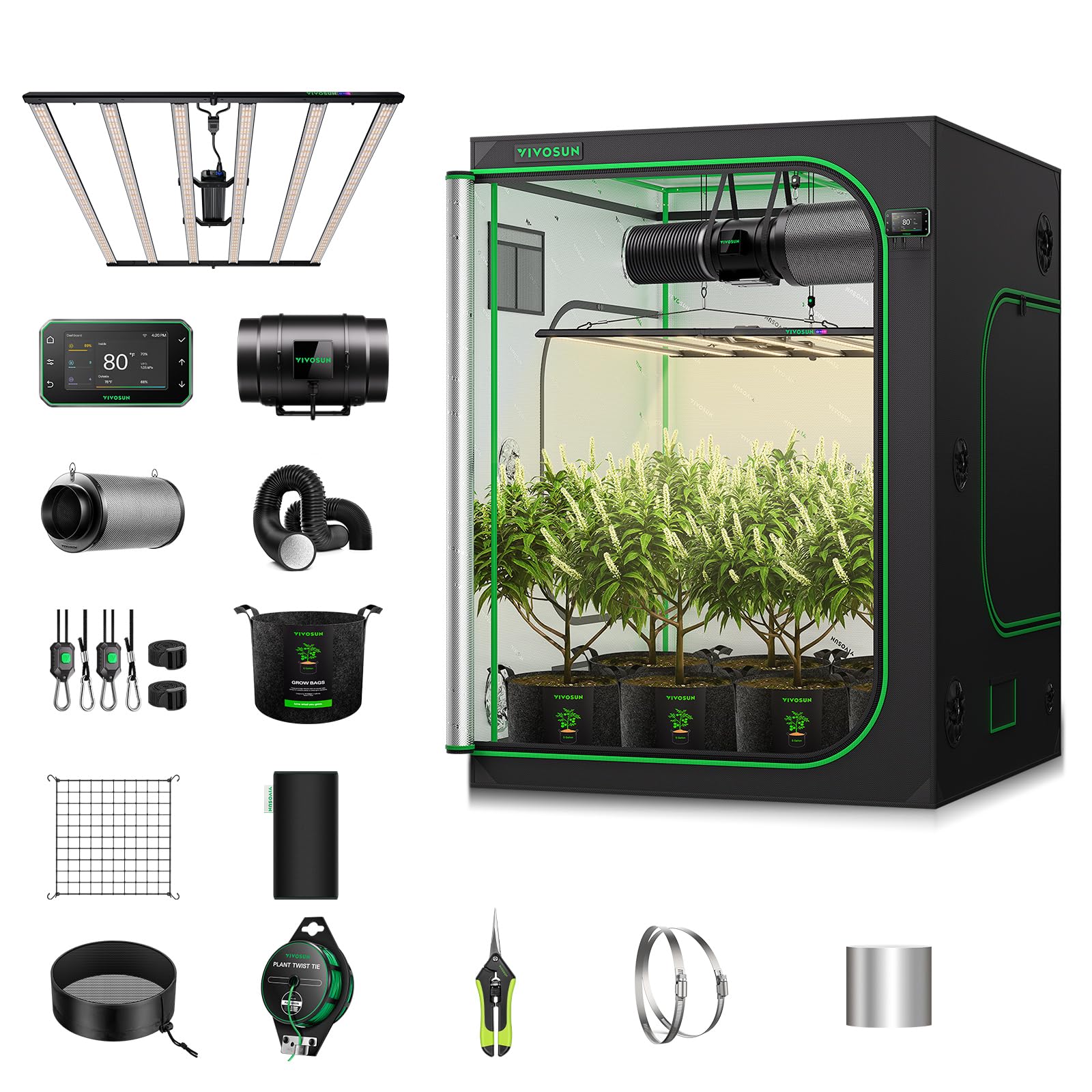 VIVOSUN GIY 5x5 Smart Grow Tent Kit WiFi-Integrated 750W LED Grow System