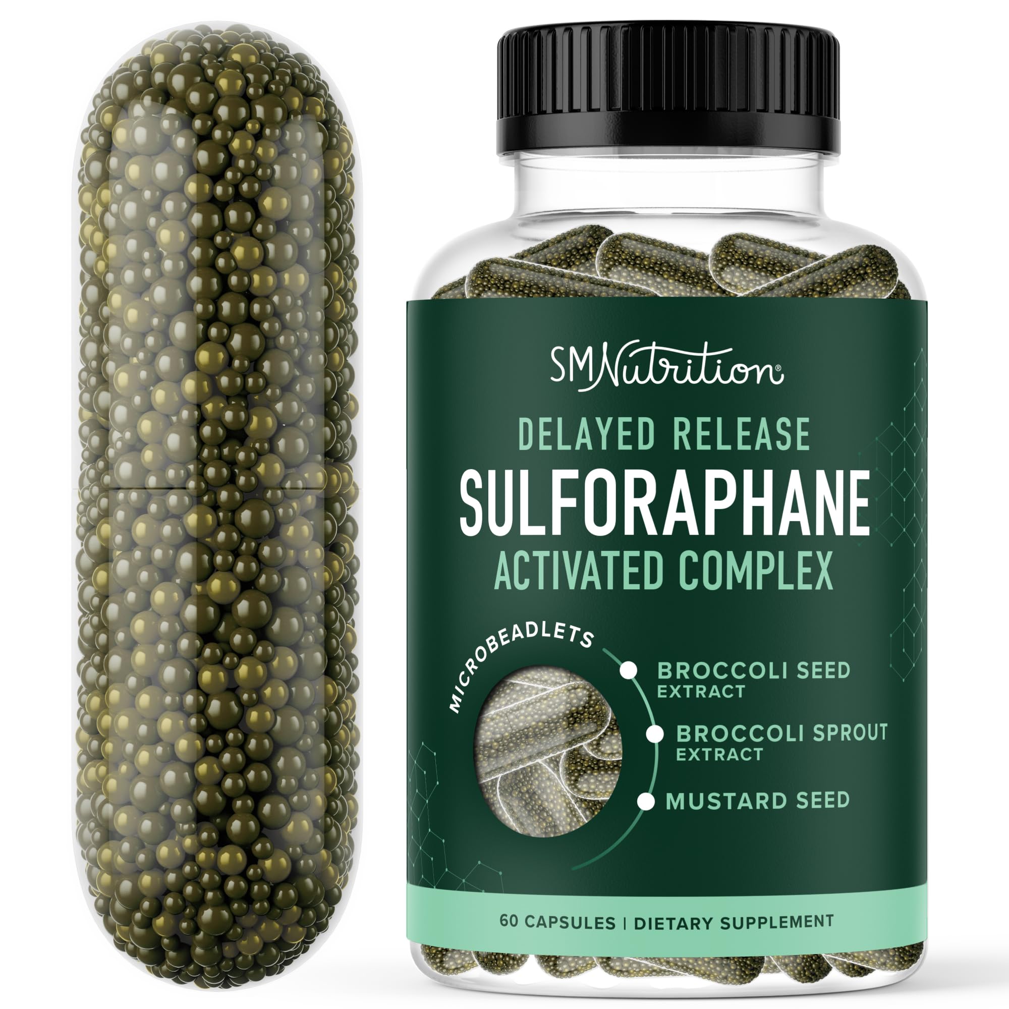 50MG Sulforaphane Supplement from Broccoli Sprouts | NRF2 Activation, Cellular Health & Immune Support | Glucoraphanin, Myrosinase & Antioxidants | Third-Party Tested | 60 Broccoli Seed Microbeadlets