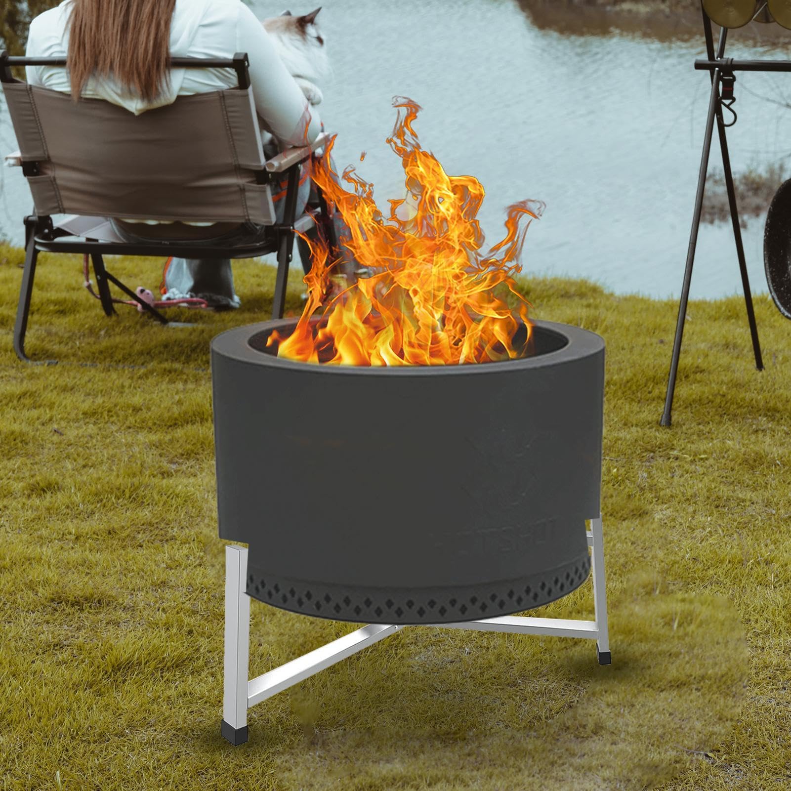 Supporto per falò da campeggio, base in acciaio, strumenti per caminetto all'aperto, accessorio per braciere, attrezzatura da cucina per falò | Base Braciere Attrezzi Esterno Attrezzatura Cucina Fuoco Giardino Patio Campeggio Escursionismo Barbecue Focola