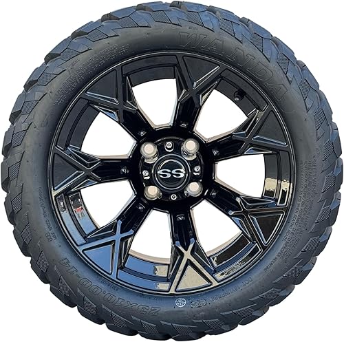 Vista 132 de Juego de 4 ruedas y neumáticos para carrito de golf Phantom en negro brillante de 14 pulgadas, neumáticos todoterreno de 23x10-14, certificación 14