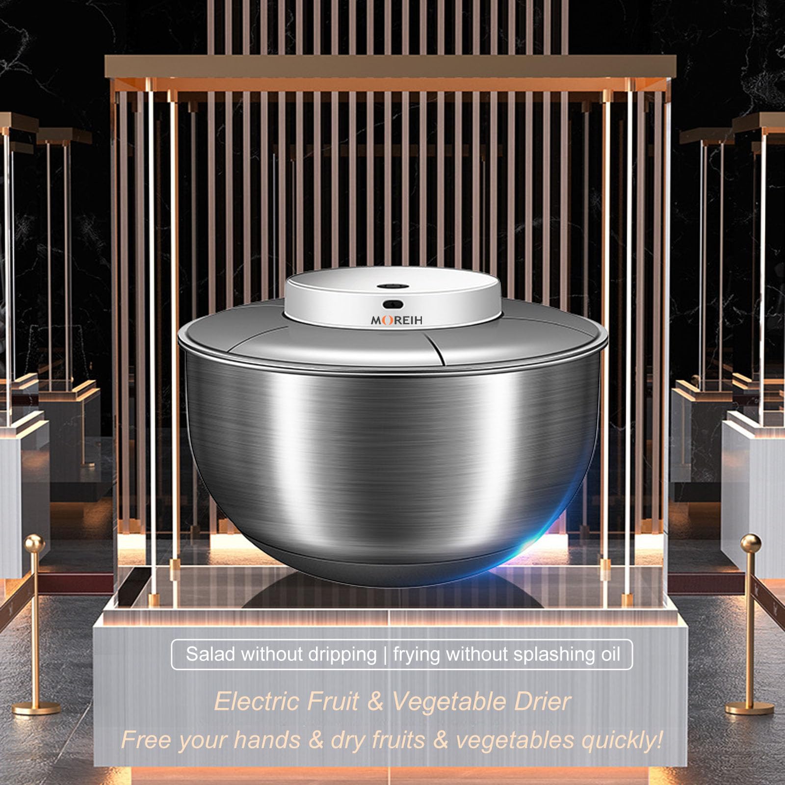 Essoreuse à salade électrique, 4,8L Essoreuse à laitue de grande capacité Rotateur de salade en acier inoxydable Séchoir à légumes Lave-fruits Nettoyant pour laitue Panier de drainage
