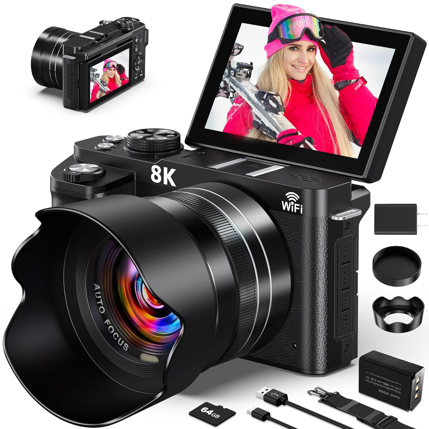 8K Digital Cameras for Photography – 88MP Autofocus Vlogging Camera for YouTube with 3″ 180° Flip Screen – UHD Video Camara for Beginner Photographer with 18X Zoom, Lens Hood, 64GB Card 8K Digital Cameras for Photography – 88MP Autofocus Vlogging Camera for YouTube with 3″ 180° Flip Screen – UHD Video Camara for Beginner Photographer with 18X Zoom, Lens Hood, 64GB Card