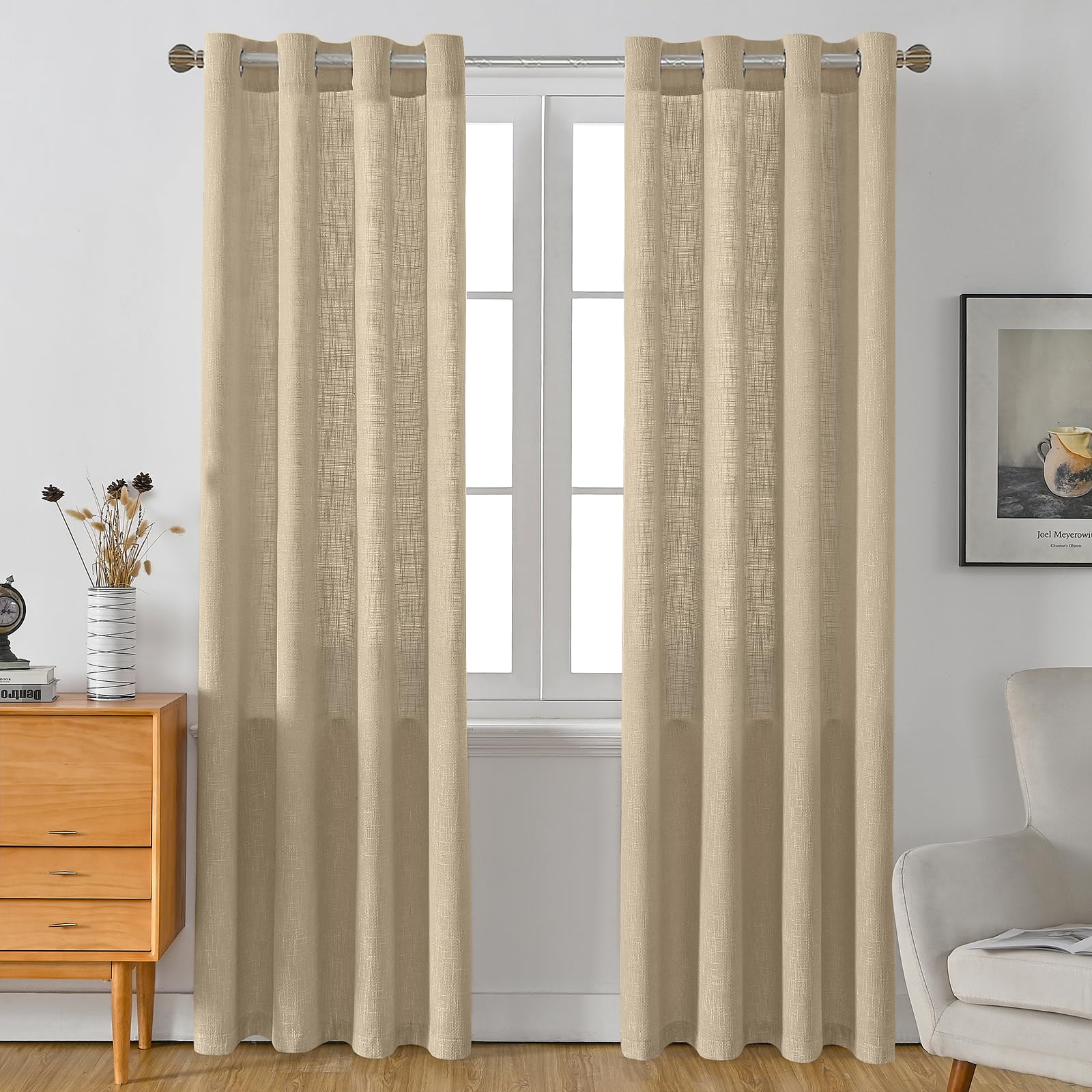 Rissien Burlap Linen Farmhouse Curtains 72 inch Length 2 Panels for Living Room Textured Thick Light Filtering Privacy Window Curtain Drapes with