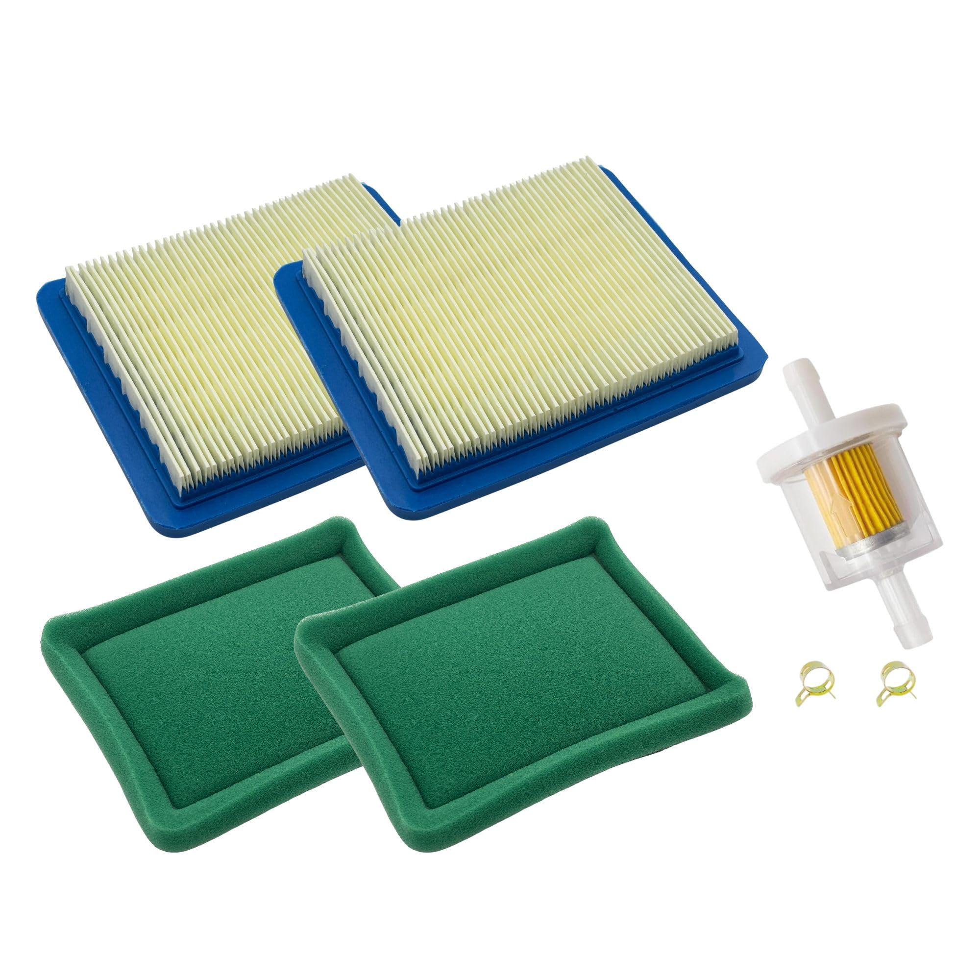 YGQ 491588s Lawnmower Air Filter Kit + Inline Fuel Filter for Briggs Stratton Troy Bilt TB110 TB230 TB210 Lawn Mower Flat Air Cleaner Cartridge