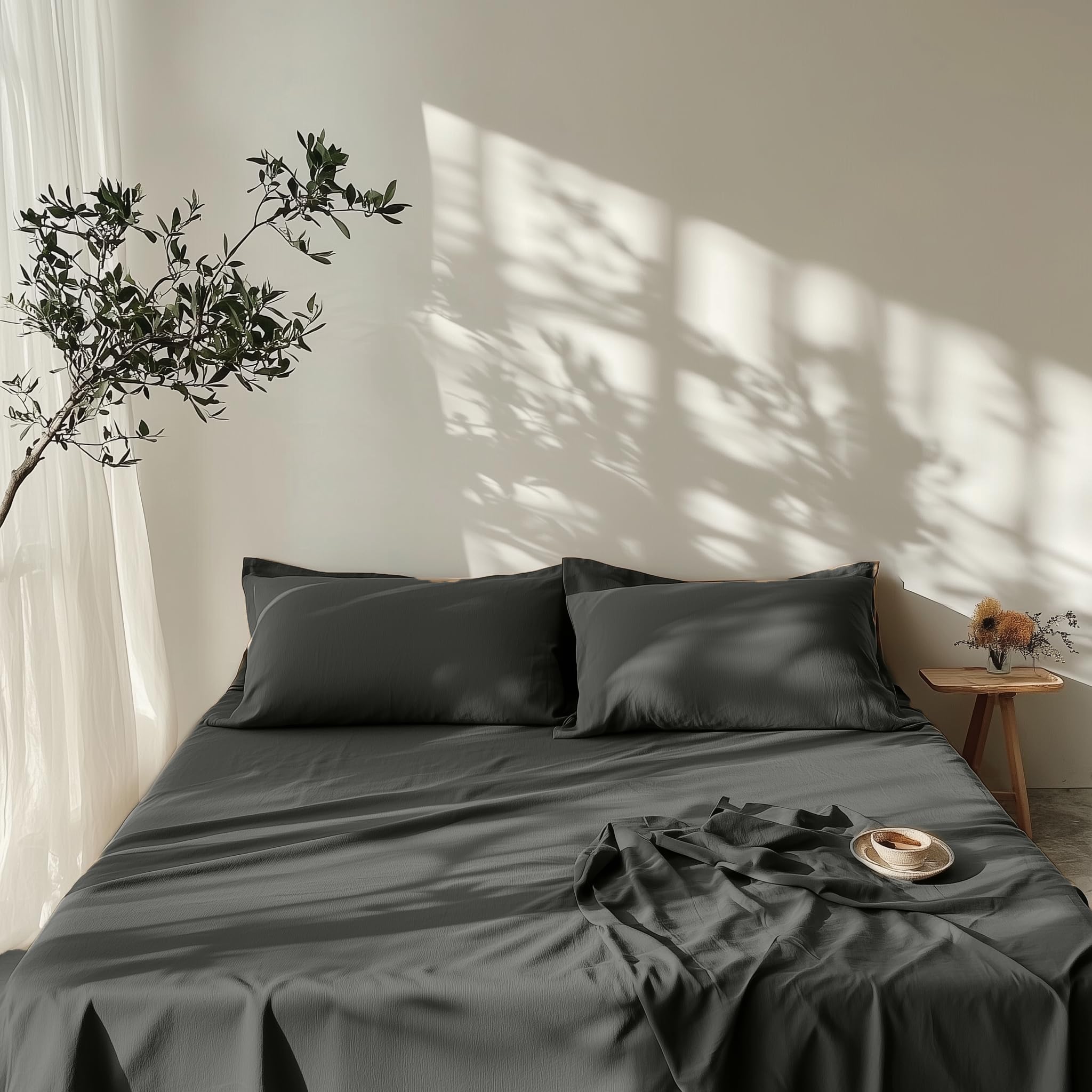 Cotton Bedsheet Queen Size Bed Set | Soft, Breathable Queen Sheets with Thread Count | Elegant Gray Sheet Cotton for Comfort (Gray)