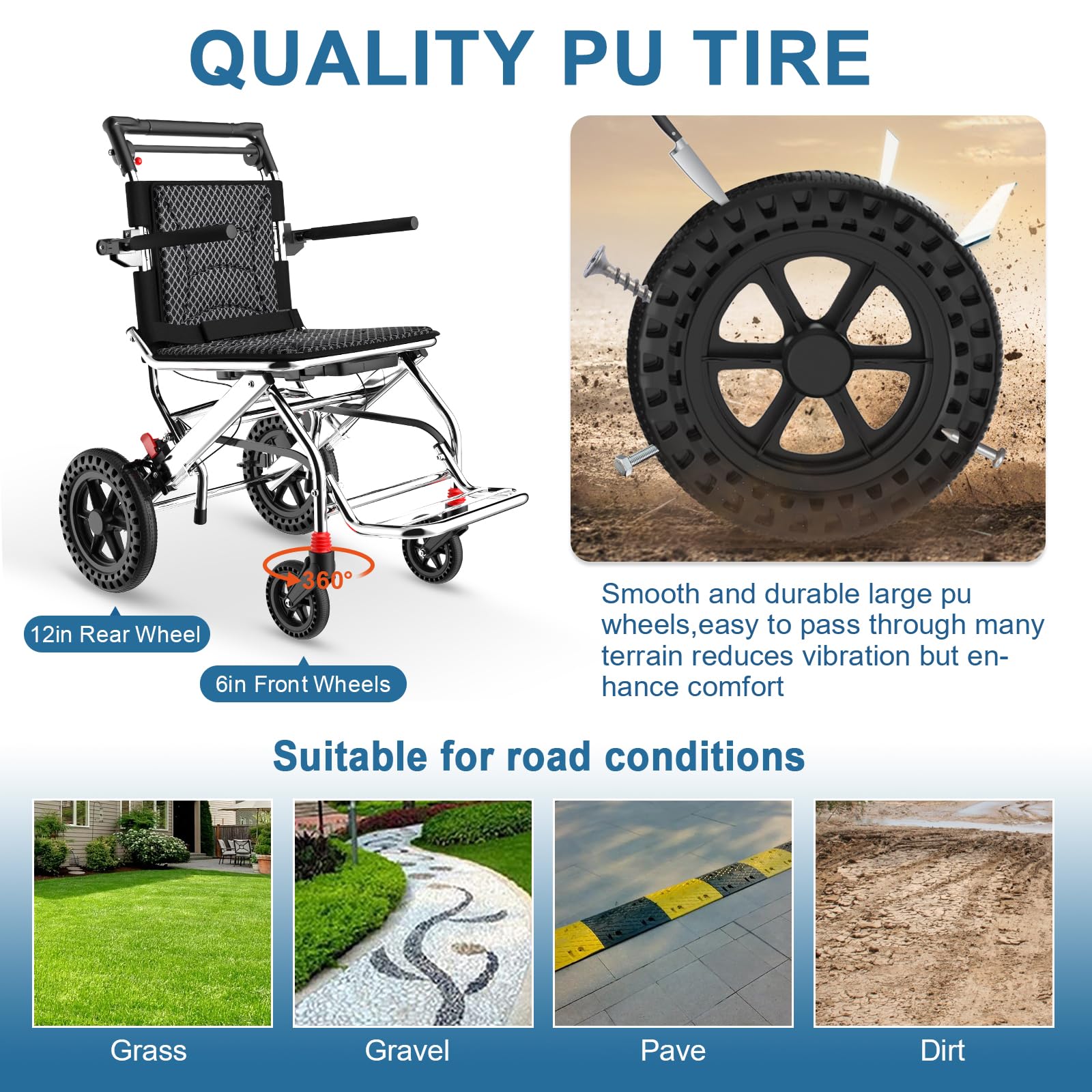Silla de Ruedas Plegable Ligera para Adultos y niños: Silla de Transporte portátil Ultraligera de aleación de Aluminio con pasamanos móviles: ¡la compañera de Viaje Ideal!