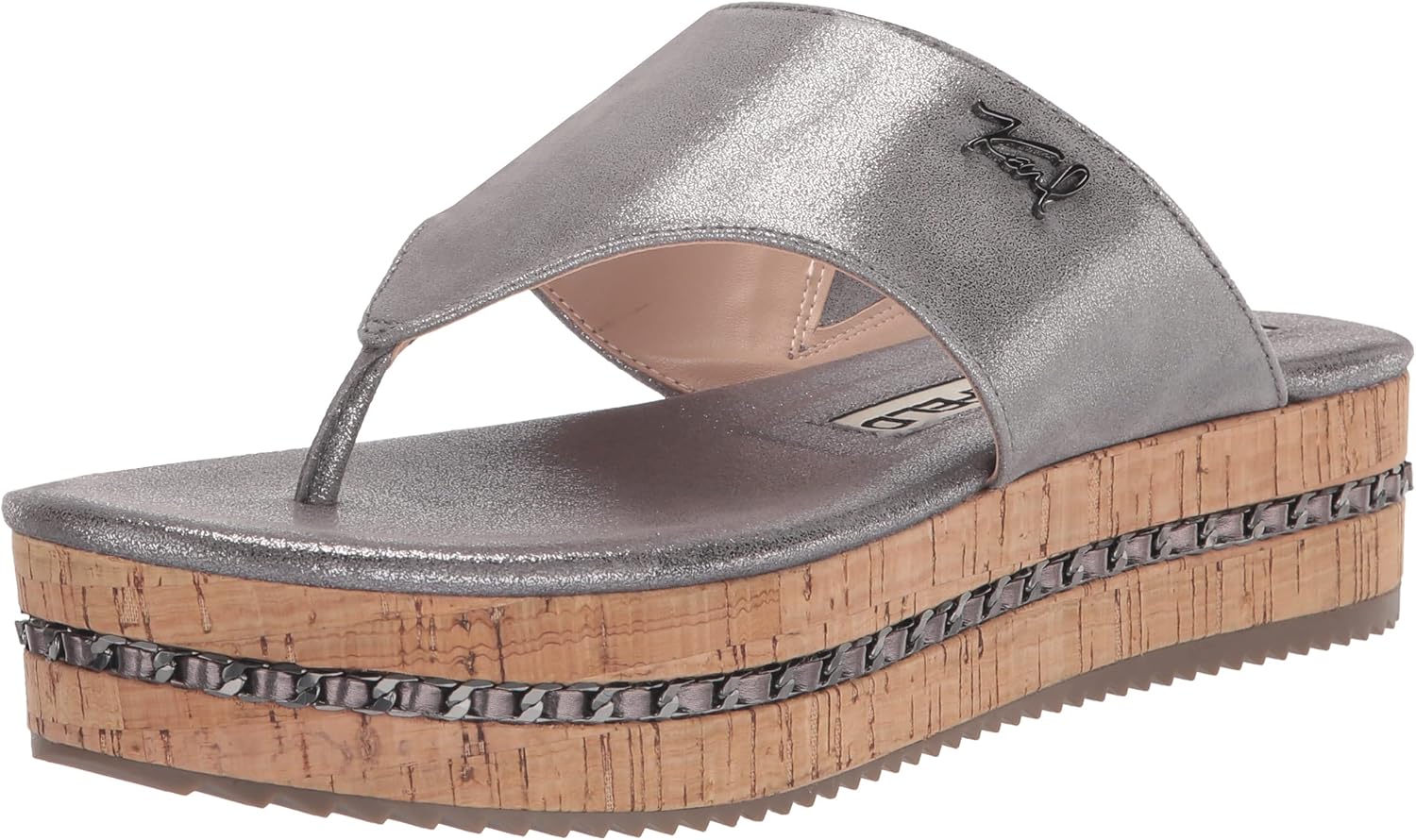 Karl Lagerfeld Paris Women's Adalina Platform Sandal Flat, Gunmetal, 10