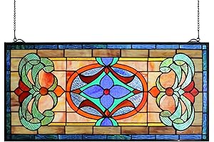 Extra Large Horizontal Transom Stained Glass Window Panel Vivid Vibrant Colors Home Decor