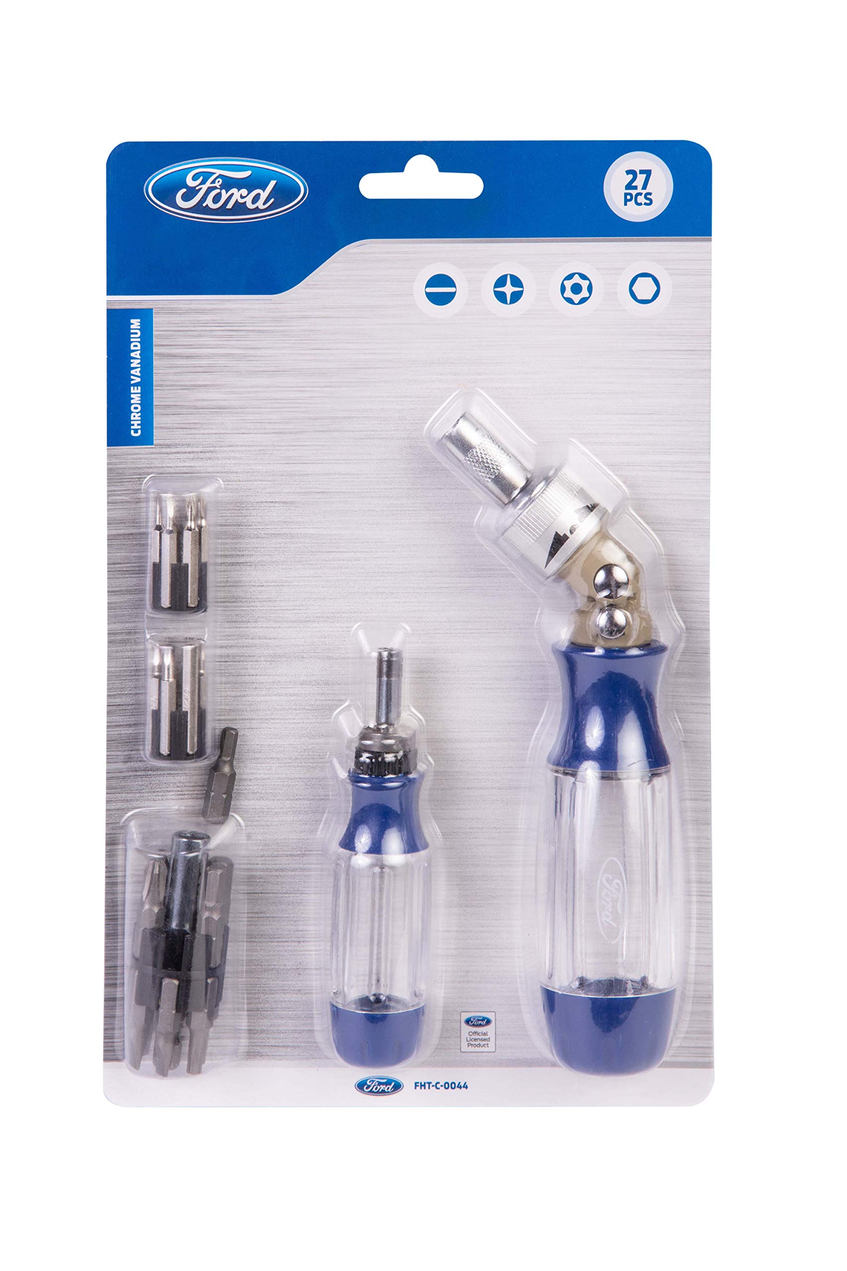 Ford Tools Chrome Vanadium Ratchet Screwdriver Set, Fht-C-0044, 27 Pieces