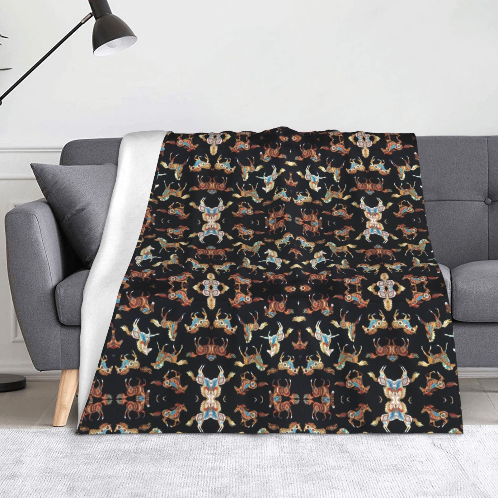 Couverture en microfibre super douce motif cheval, le plaid de lit au toucher flanelle premium