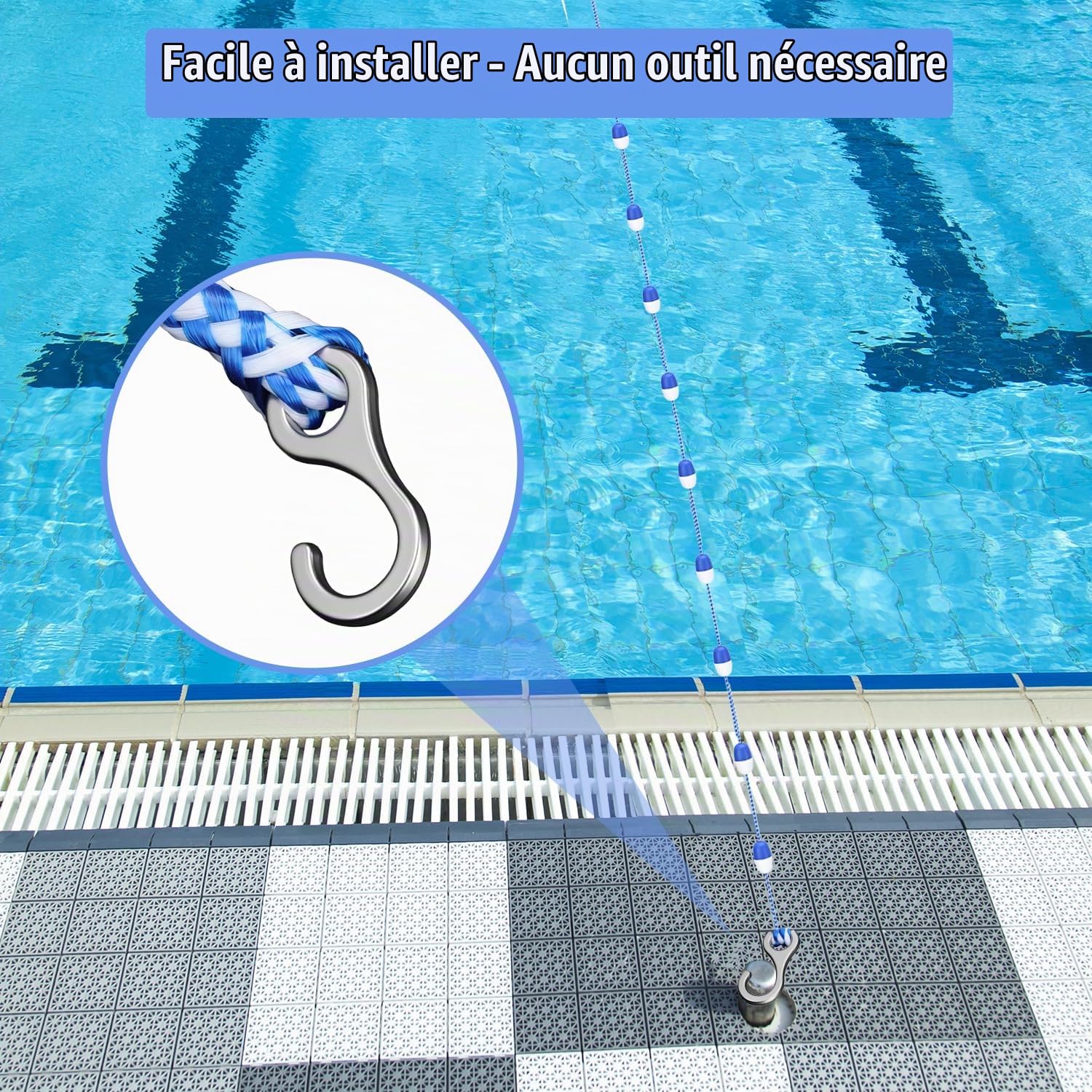 Corde de Séparation de Sécurité de 5 M pour Piscine, Séparateur de Sécurité À Cordon Flottant pour Piscine Avec Flotteurs et Crochets pour Diviser Les Zones Dangereuses Ou Les Couloirs de Nage