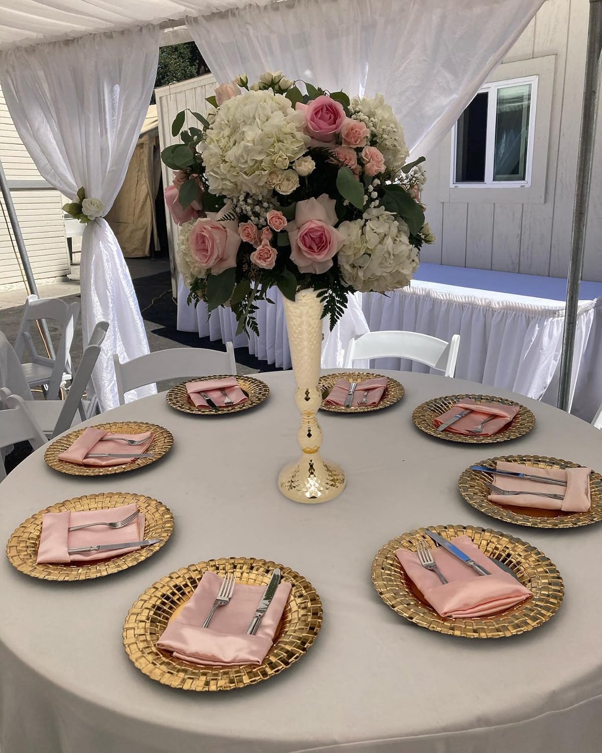 10 Pcs Gold Wedding Centerpieces, 20.5inch Metal Trumpet Vase Hammered Finish Flower Holder, Reception Party Event Home Decoration