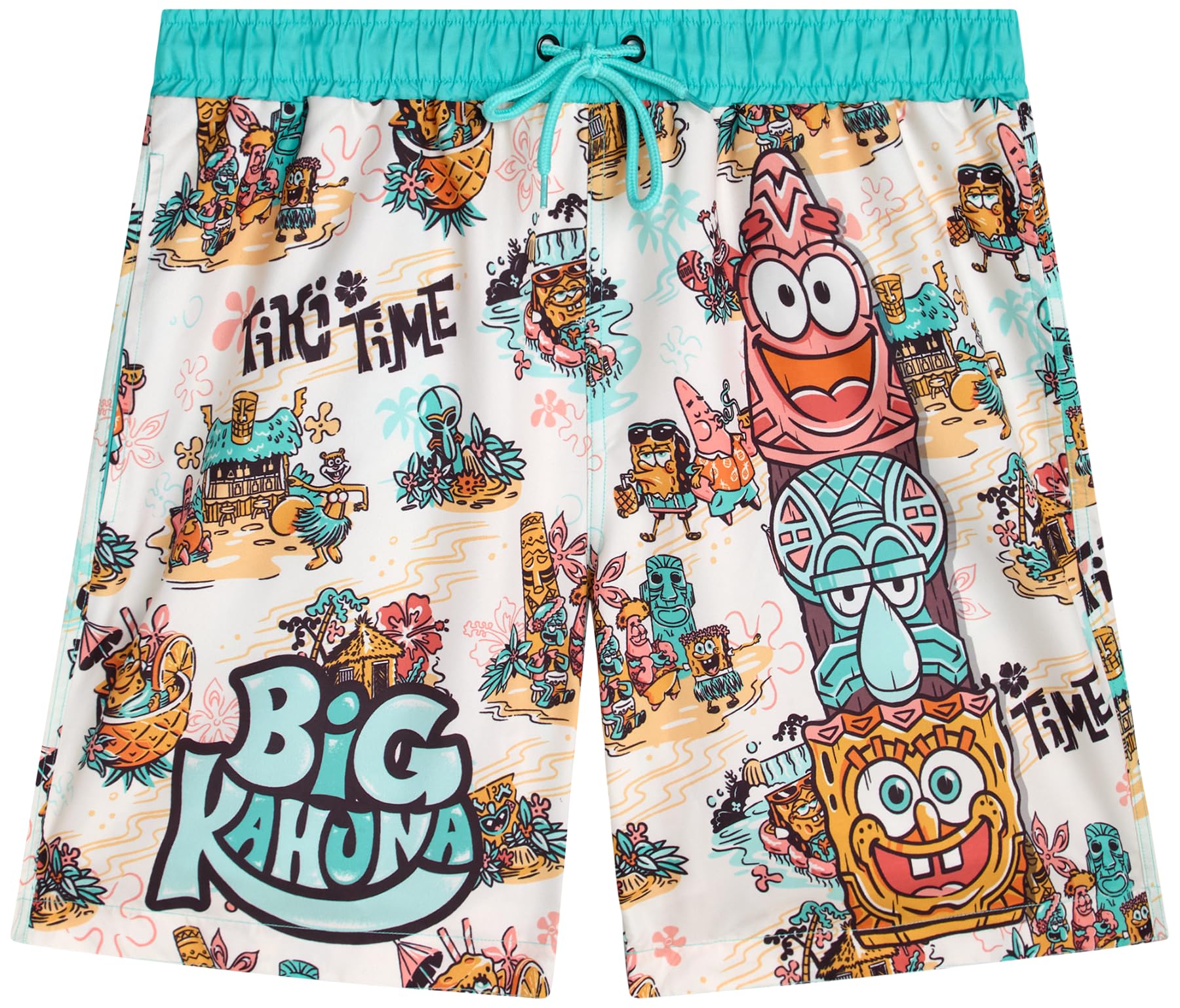 COCO BRANDS Spongebob Squarepants Mens Swim Trunks - Mesh Lining Drawstring & Pockets Mens Swim Shorts (Sizes M-XL)