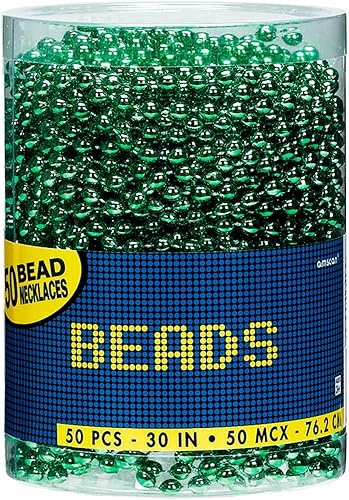 Collares de cuentas verdes (30 pulgadas), paquete de 50, decoración perfecta para fiestas, Mardi Gras y más