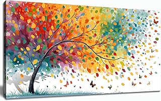 Trogonup Colorful Tree of Life Wall Art for Living Room Butterfly Plant ...