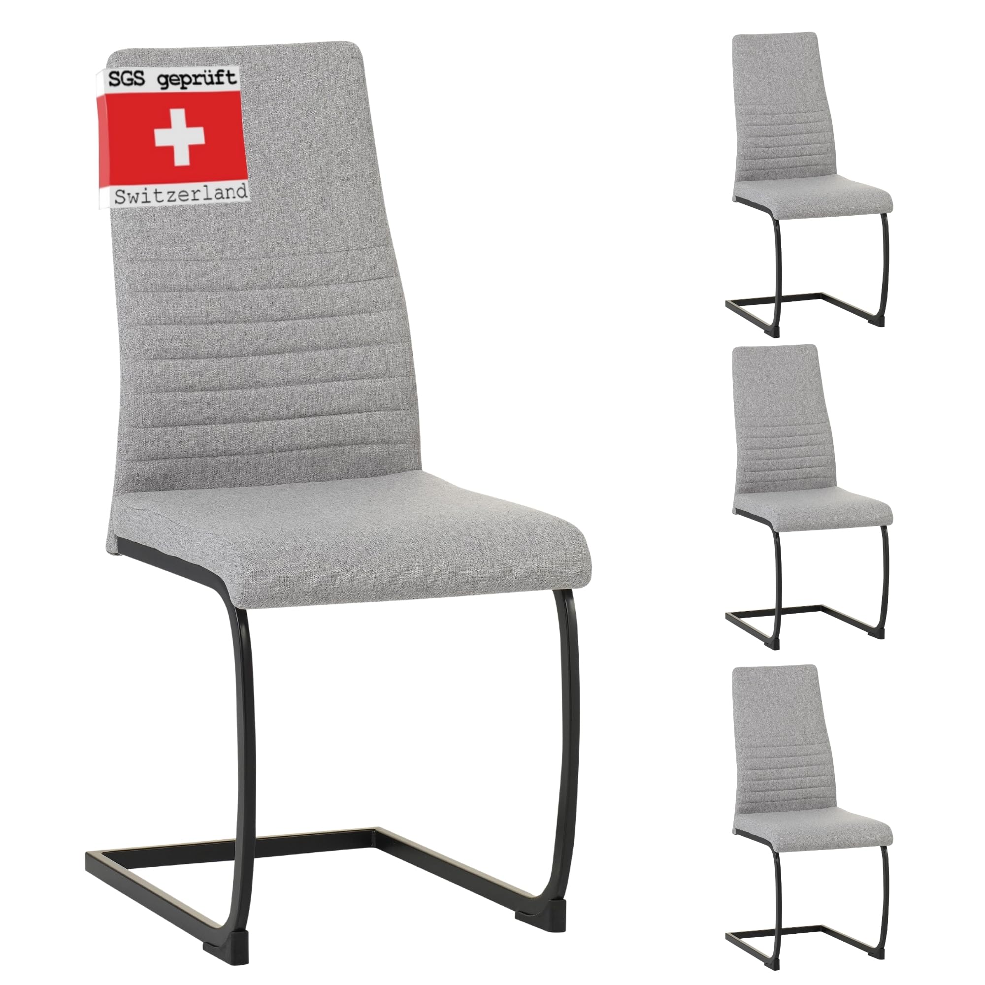 ALBATROS Sedia Cantilever Turano, Set da 4 Pezzi, Grigio - Design Moderno, Rivestimento in Tessuto, Imbottitura Spessa per Cucina e Sala da Pranzo