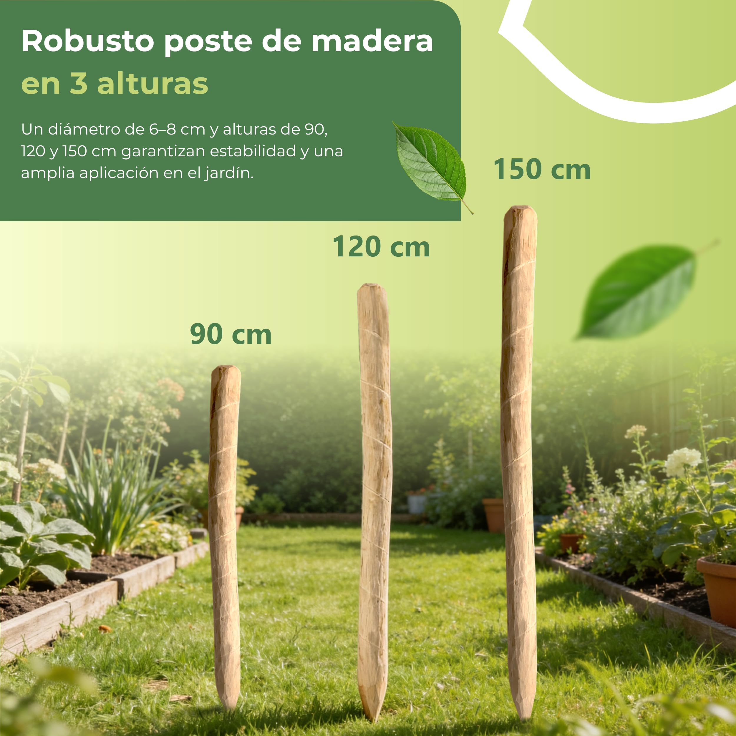 Juego de 3 Postes de cercado de avellano 150 cm estacas de Madera Natural Puntiagudas para Valla de estacas y jardín