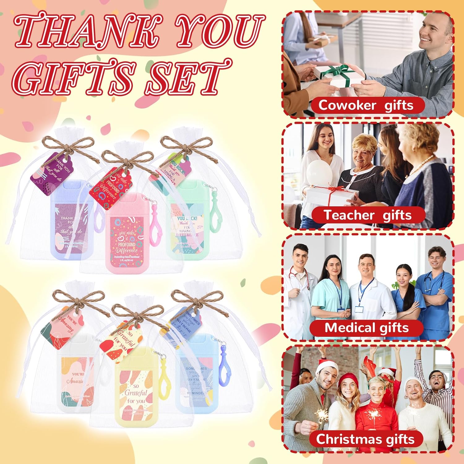 Frienda 24 Set Travel Size Hand Sanitizer Spray Bulk Portable Power Mist Thank You Mini Hand Sanitizer Employee Appreciation Day Gifts for Teacher Coworker Team Women's Day (Keychain,Pastel)