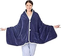 Vista 30 de XING YE CHUAN Fleece Wearable Blanket, Comfy Poncho Throw with Buttons, Plush Sleeveless Blankets, for Women Cape Wrap Cover