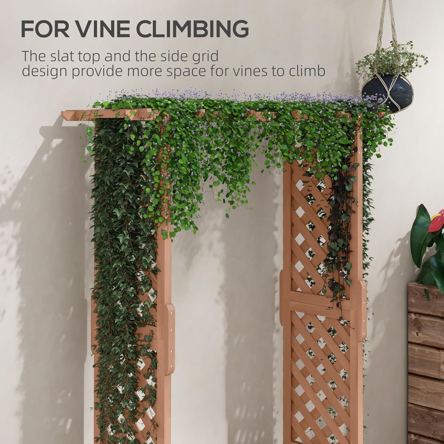 Raised Garden Bed with Arch Trellis for Vine Climbing Plants, Hanging Flowers, 70.75" Tall Outdoor Wood Planter Box with Drainage Hole & Fabric Filter for Backyard, Patio, Brown