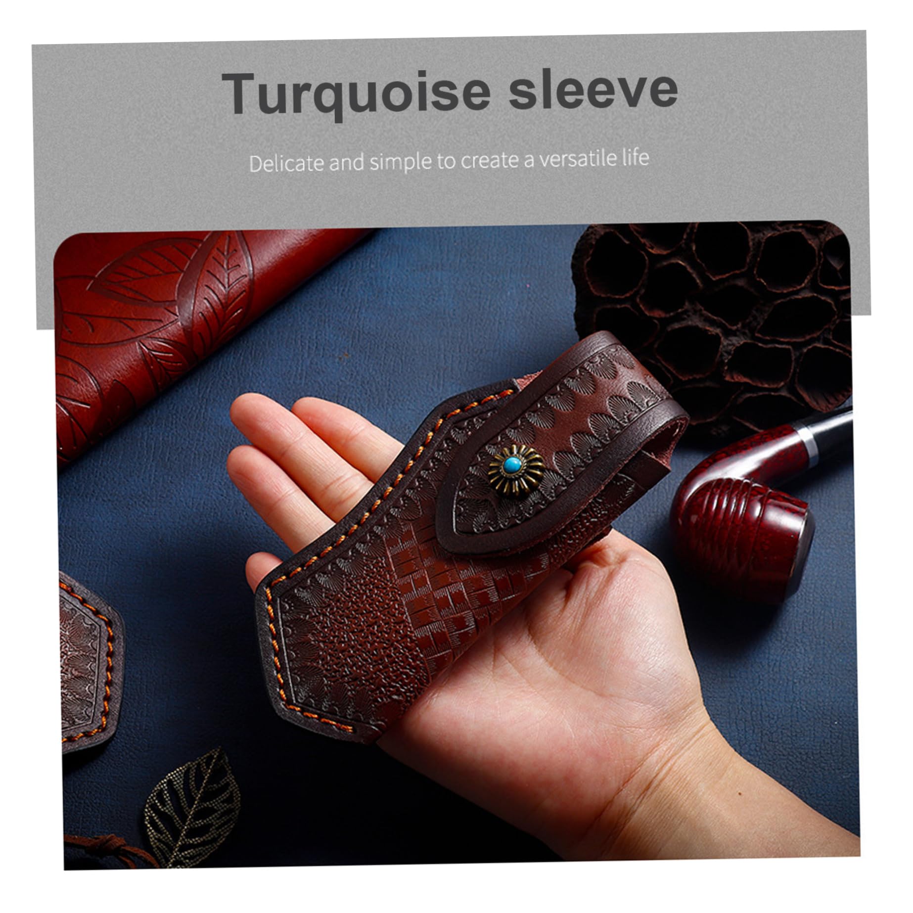 Funda para cuchillo, bolsa para cuchillos, bolsa para herramientas de bolsillo EDC, funda de bolsillo de cuero de vaca para almacenamiento tallado de plantas curtidas del Día del Padre