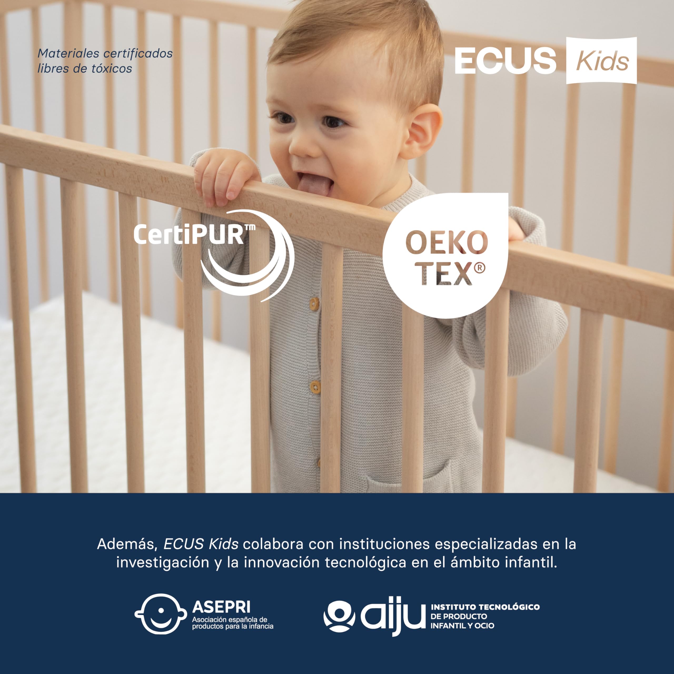 Ecus Kids, Colchón Cuna Pigü 120x60 cm, Antiplagiocefalia, Tejido Airsoft 3D, Hipoalergénico, Transpirable, Altura 12 cm, Colchón Infantil para un Sueño Seguro y Cómodo
