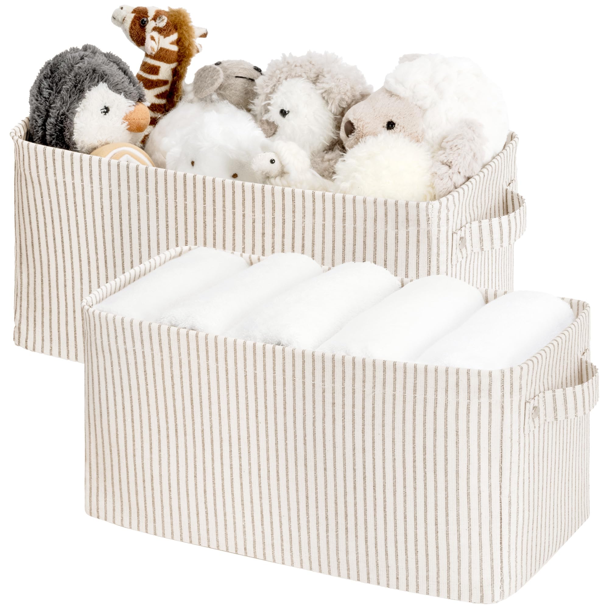 StorageWorks Narrow Storage Bins, Small Basket for Closet and Shelves, Rectangular Fabric Organizer with Handles, Toilet Paper Storage, Gray and White, 2-Pack