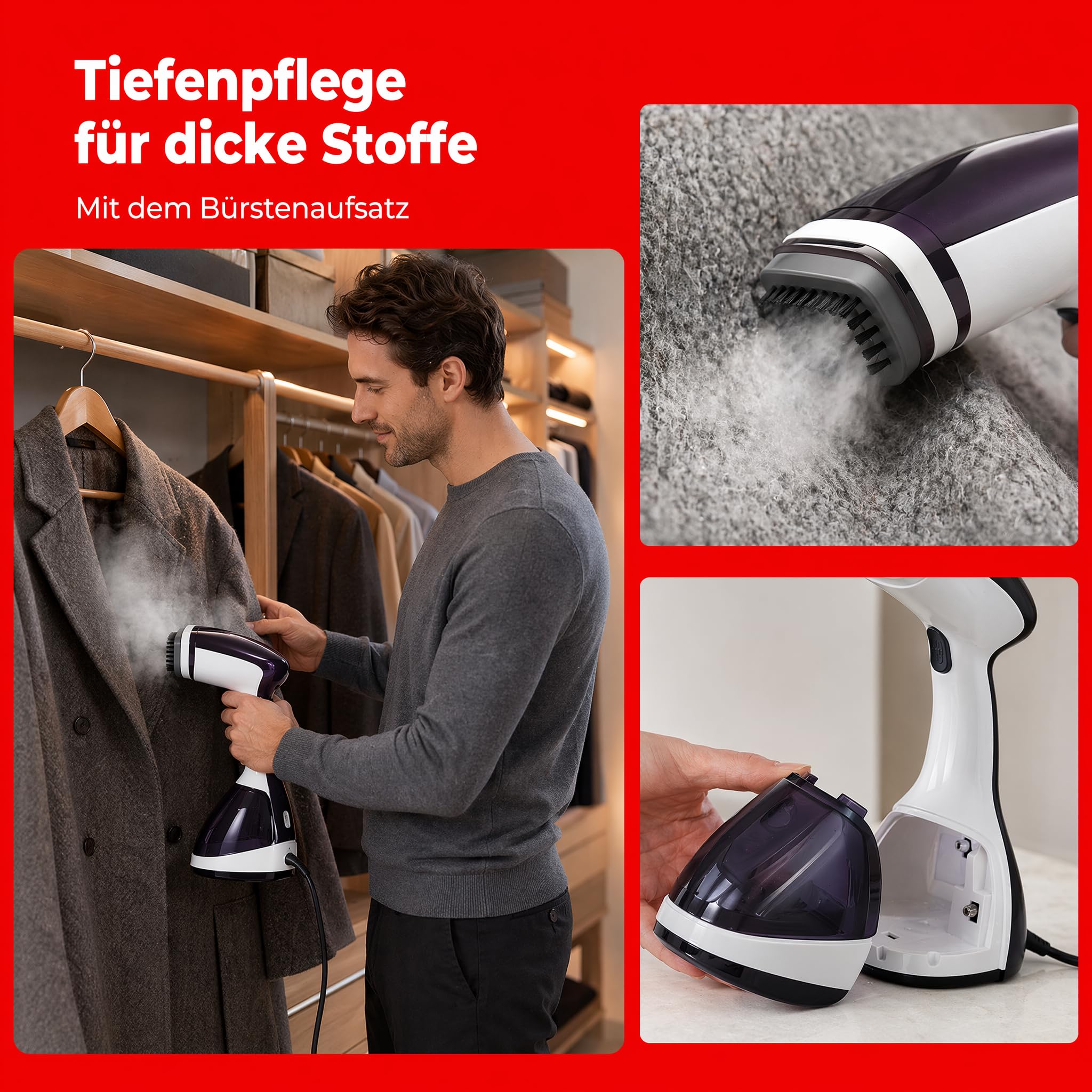 Trisa Silky Steam Dampfbürste 2000W, Edelstahlsohle, 300ml Tank, Schwarz