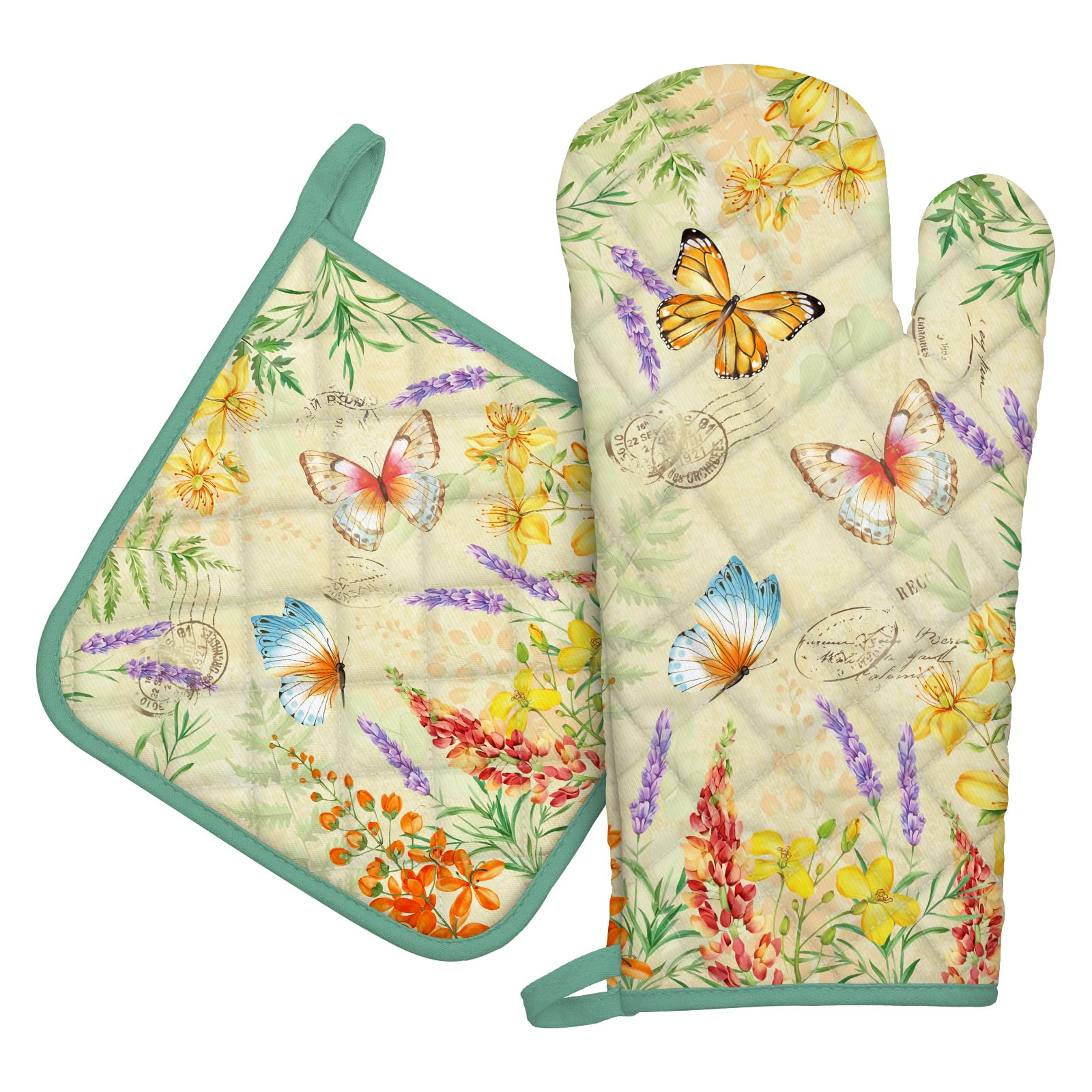 Butterfly Oven Mitts and Pot Holders Set