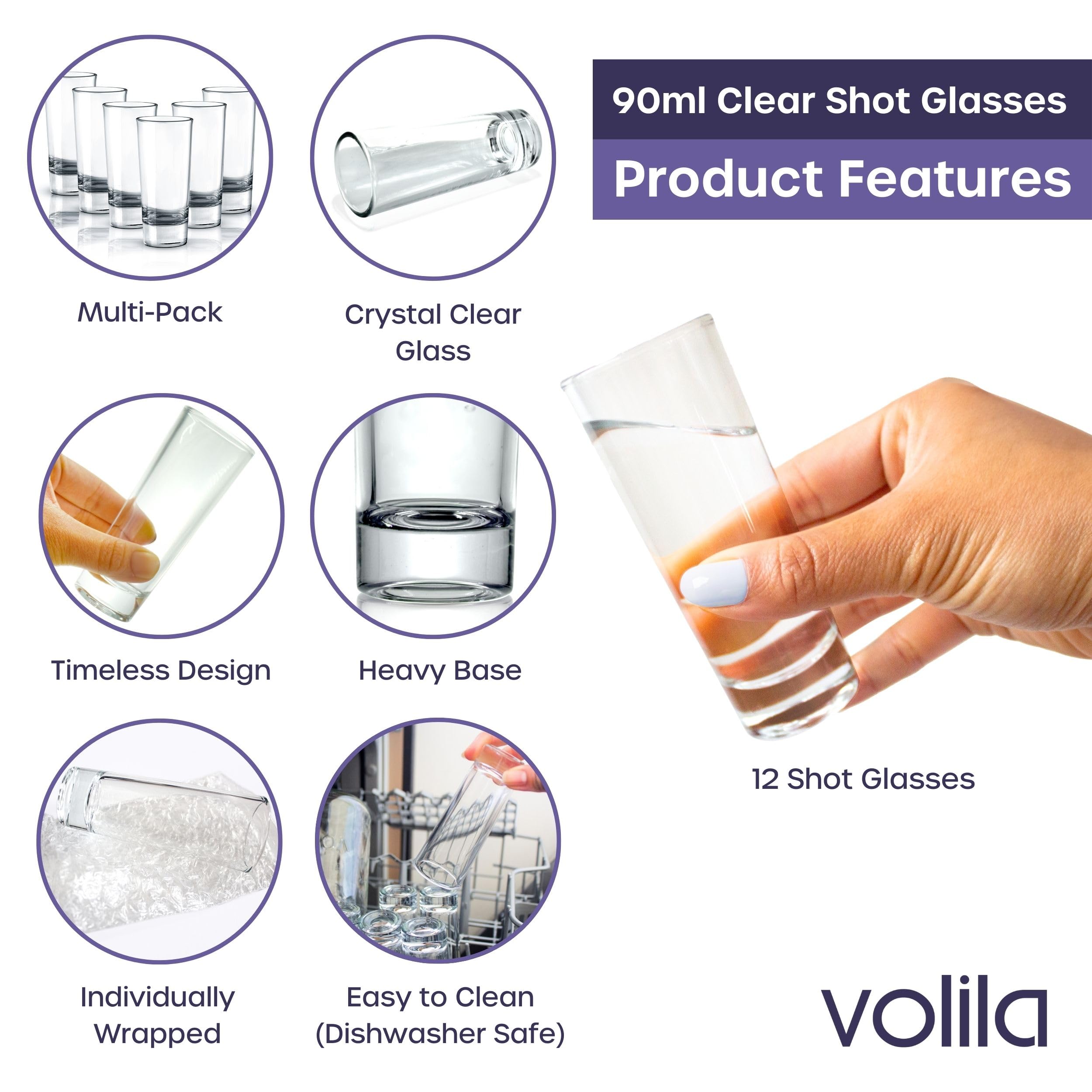 Tall Shot Glasses, 60ml / 2oz Clear Heavy Base Shot Glass, 12 Pack Reusable Shot Glasses for Vodka Brandy, Cocktail - Image 3