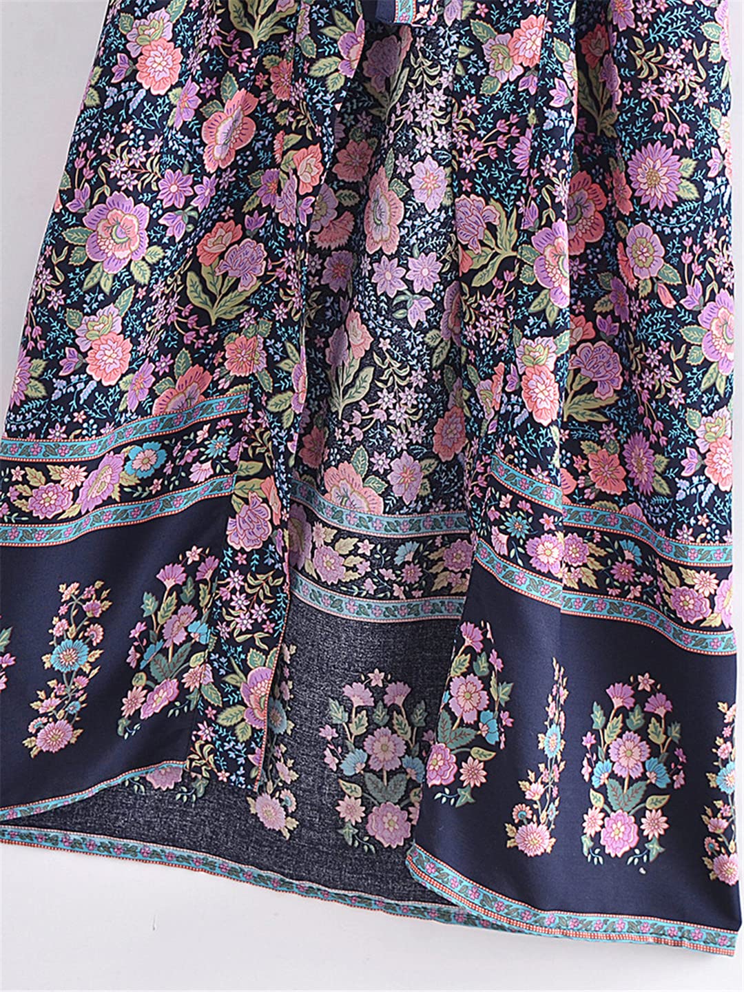 Dninmim Kimono long en coton imprimé floral pour femme - Style vintage bohème - Manches chauve-souris, Comme indiqué sur la photo, M